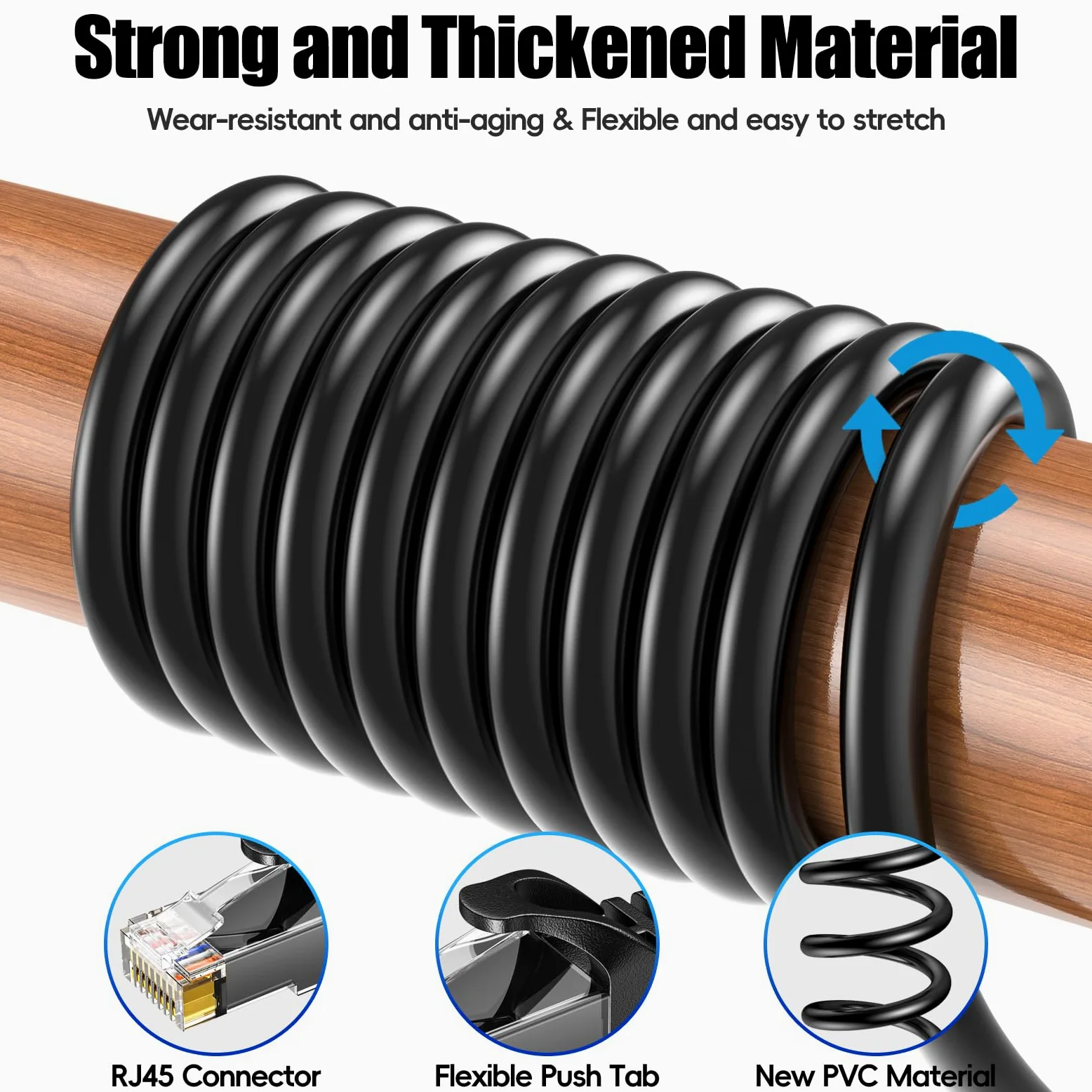 Cable Ethernet 50m Extérieur, Cable RJ45 50 Mètres à l'extérieur Intérieur Imperméable Câble Réseau, Haut Debit Gigabit Cat 6 Cable Internet UTP 24AWG Cable LAN pour Routeur Switch Modem- Noir