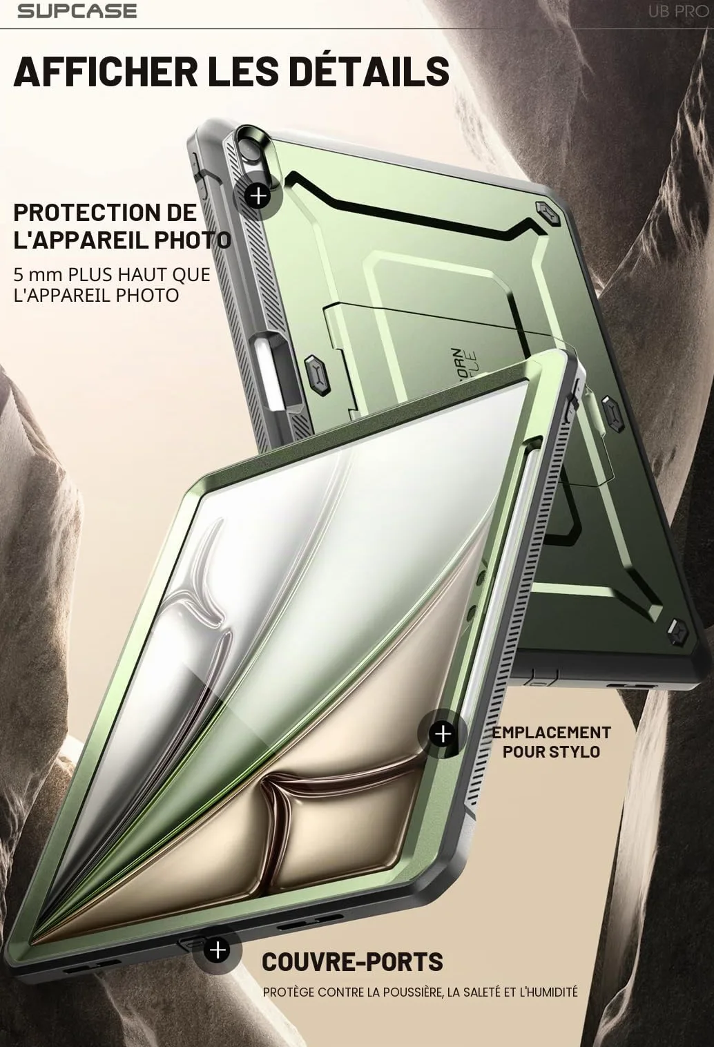 SUPCASE Coque pour iPad Air 13 Pouces (2025/2024) avec Fente Stylet [Support Pliable & Protecteur d'écran Intégré] Protection Robuste Qualité Militaire Intégrale pour iPad Air 13" M3/M2, Vert