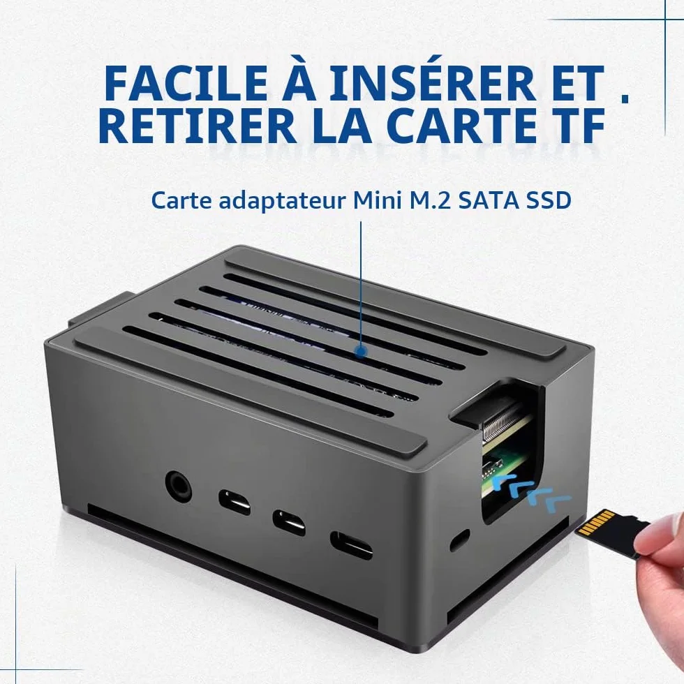 GeeekPi Boîtier NAS Raspberry Pi 4 en aluminium avec ventilateur PWM et adaptateur SSD M.2 SATA