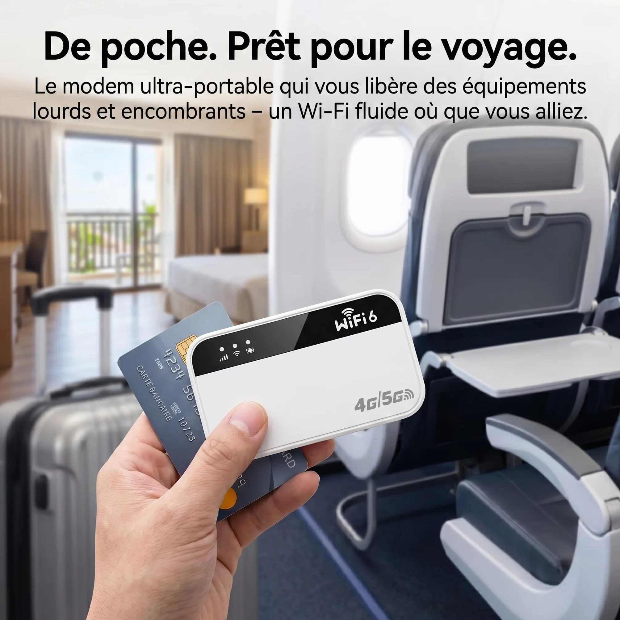 Routeur WiFi 5G Portable, Hotspot WiFi Nomade Voyage, Pocket WiFi, Slot SIM | 3000mAh, 14H Autonomie, 300Mbps, 28 Appareils, WiFi 6, Sans Abonnement, Plug & Play, Voyage, Camping, Télétravail, Plein Air