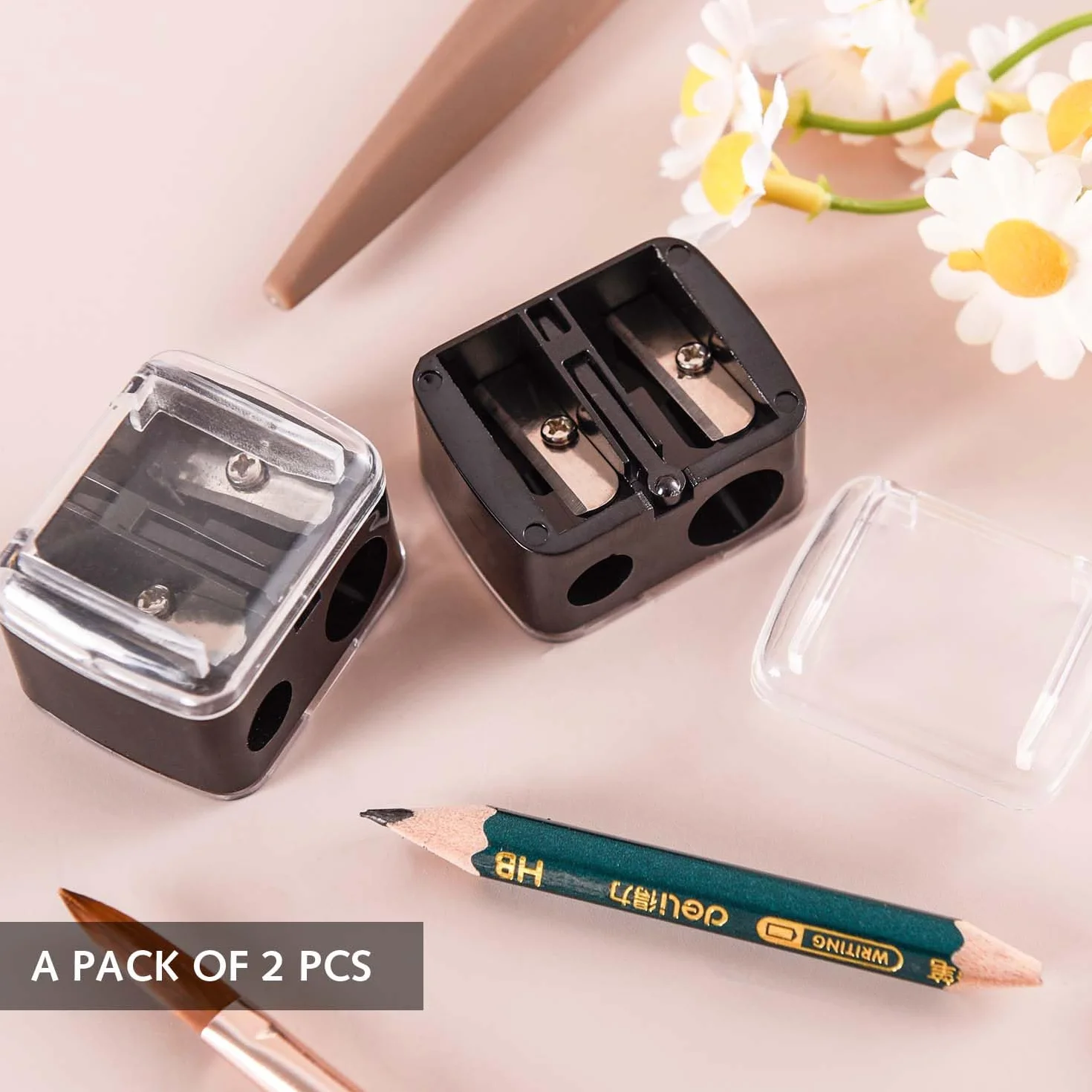 Taille-crayon de maquillage universel lot de 2 – Précision pour khôl, eyeliner, rouge à lèvres, sourcils – Lames tranchantes, maniable voyage