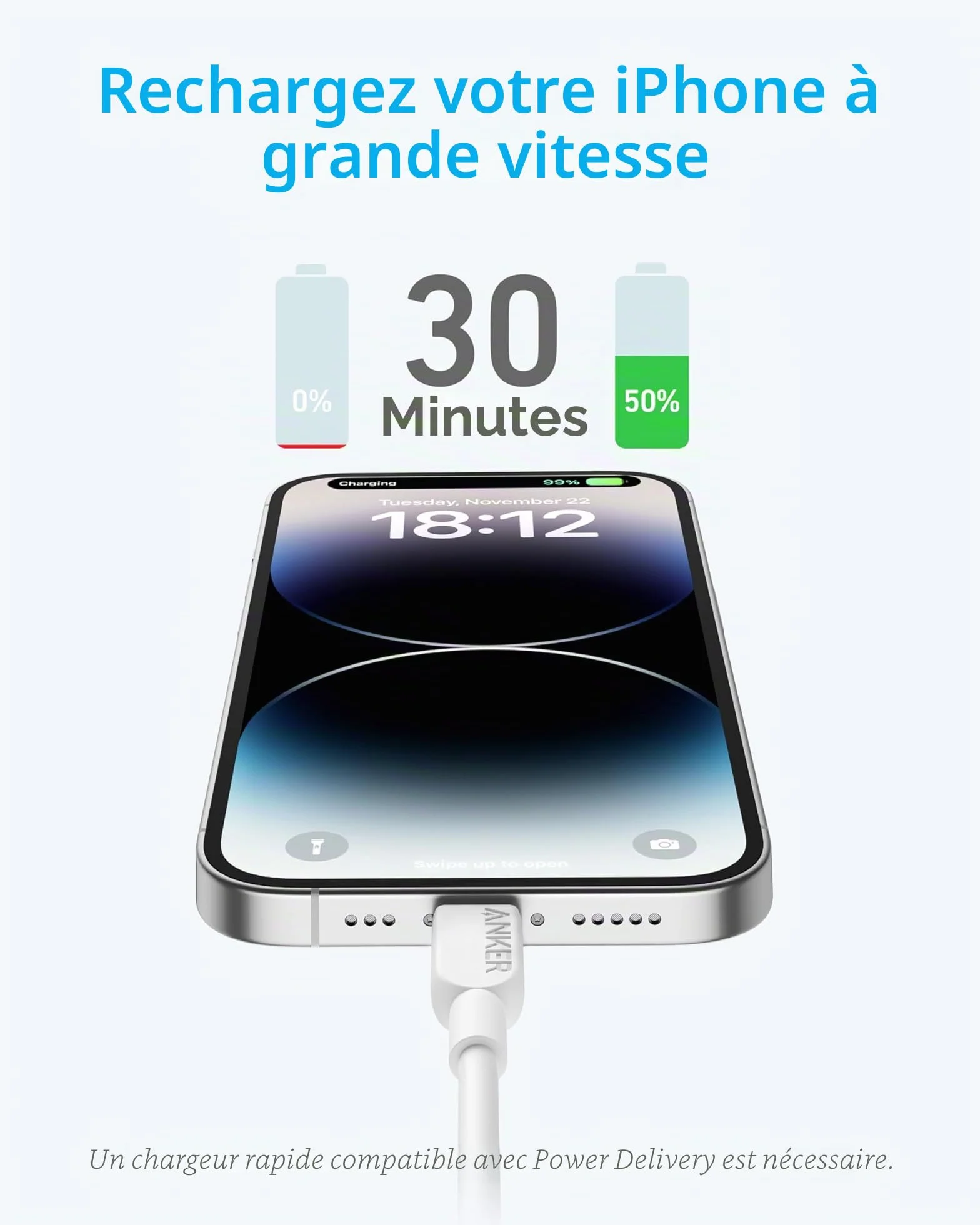 Anker câble USB-C vers Lightning MFi charge rapide iPhone 14 Plus 14 Pro Max 13 12 11 X XS XR