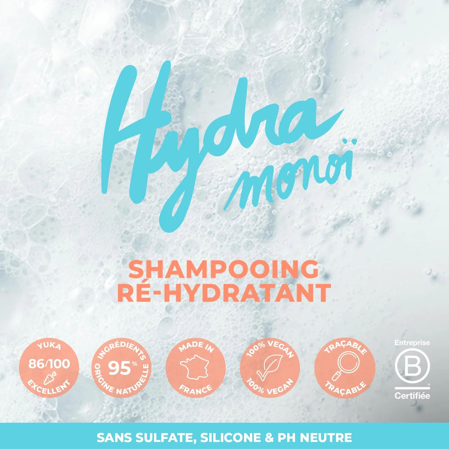 Shampoing sans Sulfate Monoï & Macadamia BIO Cheveux Secs Abimés Vegan 250 ml