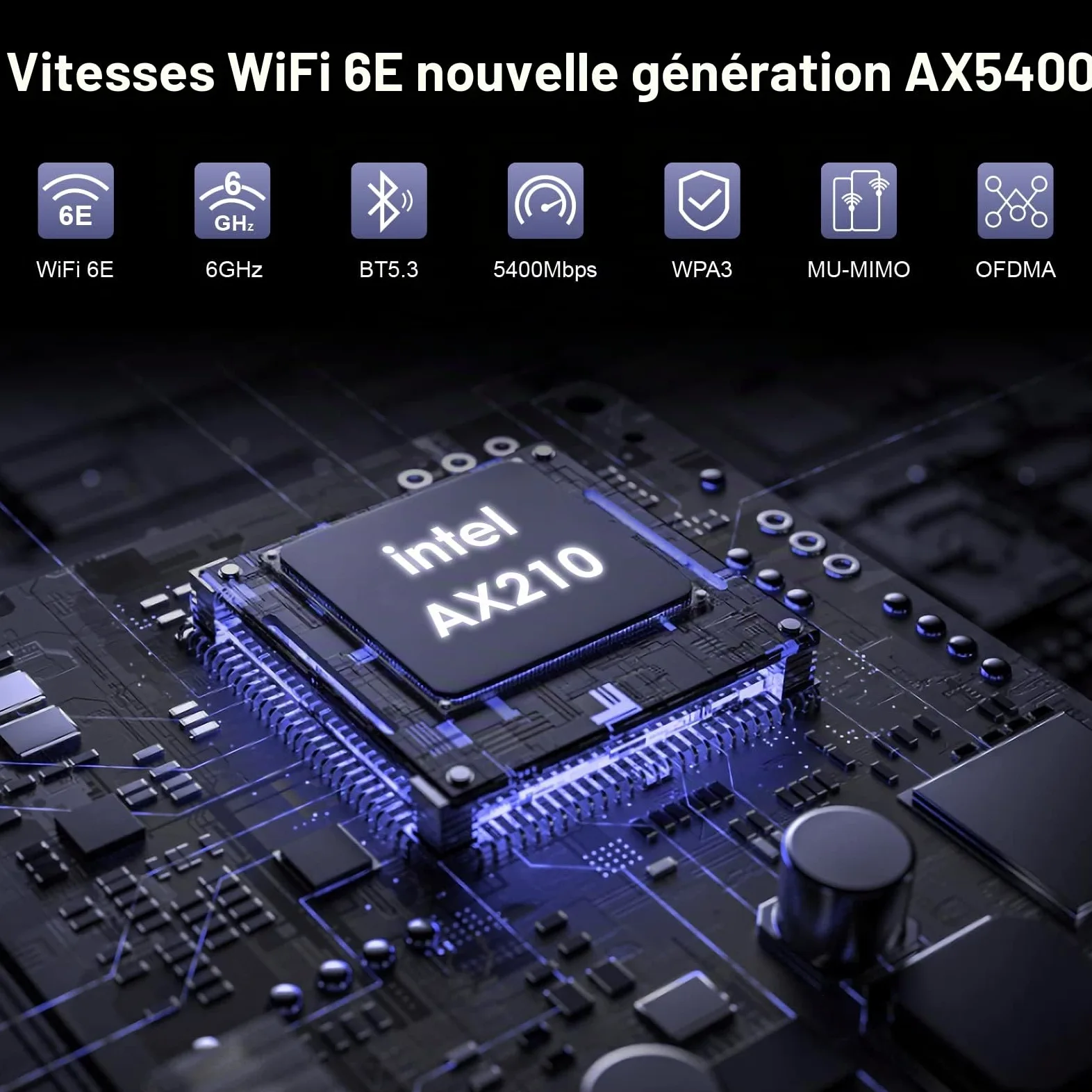 WAVLINK WiFi 6E AX5400M PCIe Network Card, Adaptateur sans Fil AX210 tri-Bande avec Bluetooth 5.3, MU-MIMO, WPA3, OFDMA, Support Bas Profil, dissipateur avancé, pour PC Windows 11/10