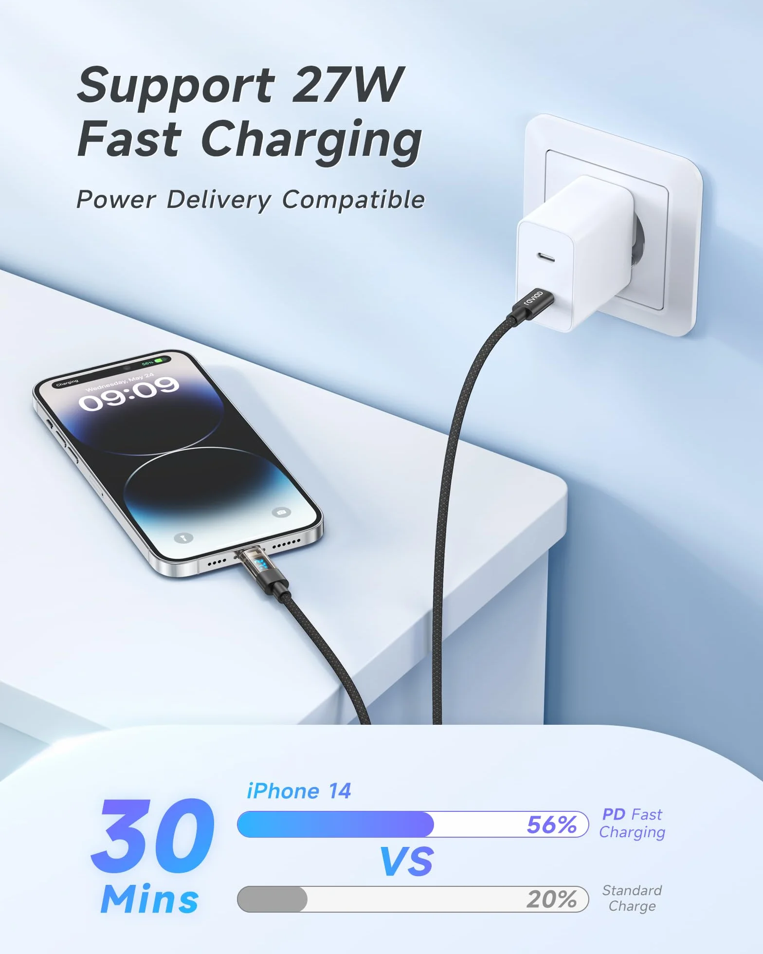 RAVIAD Câble USB C vers Lightning 1M Certifié MFi Chargeur Rapide Power Delivery pour iPhone 14 13 12 11 Pro Max Mini XR XS X 8 7 SE 2020 iPad Noir