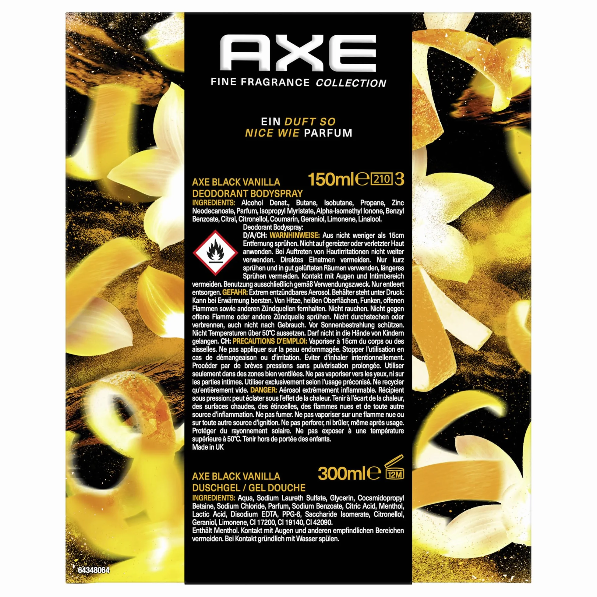 Axe Black Vanilla Coffret Cadeau Déodorant Gel Douche 150 ml 300 ml