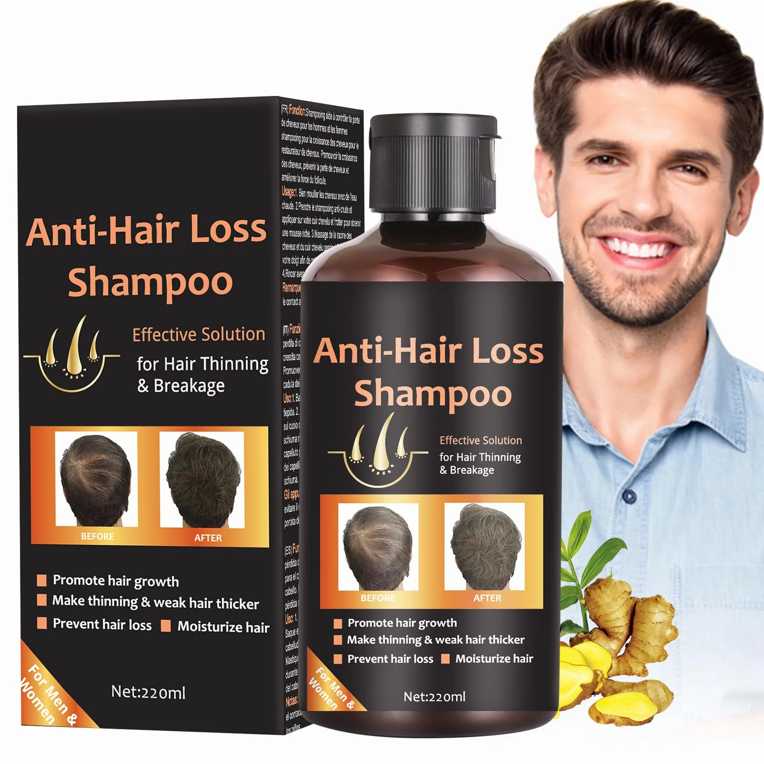 Shampoing Croissance Cheveux Anti Chute Hommes Femmes, 220ml