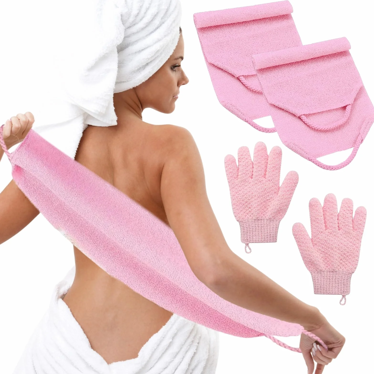 Gant Exfoliant Corps Set 2 Pièces Brosse Dos Douche Gant Gommage Visage Bain Rose