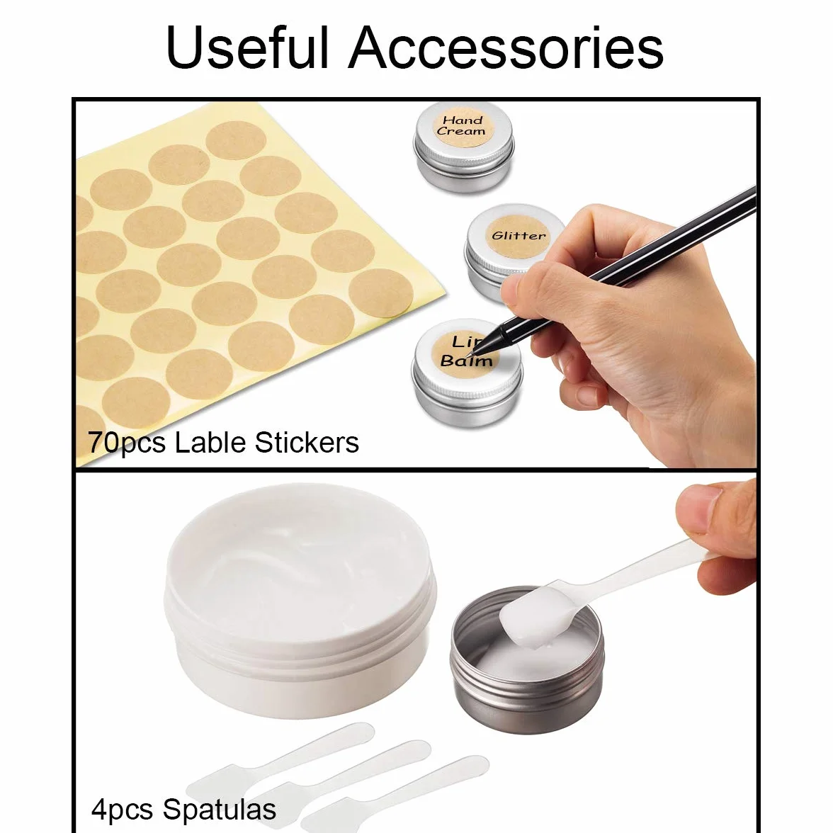 Pots en Aluminium 20 ml, 20 Pièces, Conteneurs Cosmétiques Vide avec Mini Spatule et Étiquette pour Maquillage, Crème, Baume à lèvres