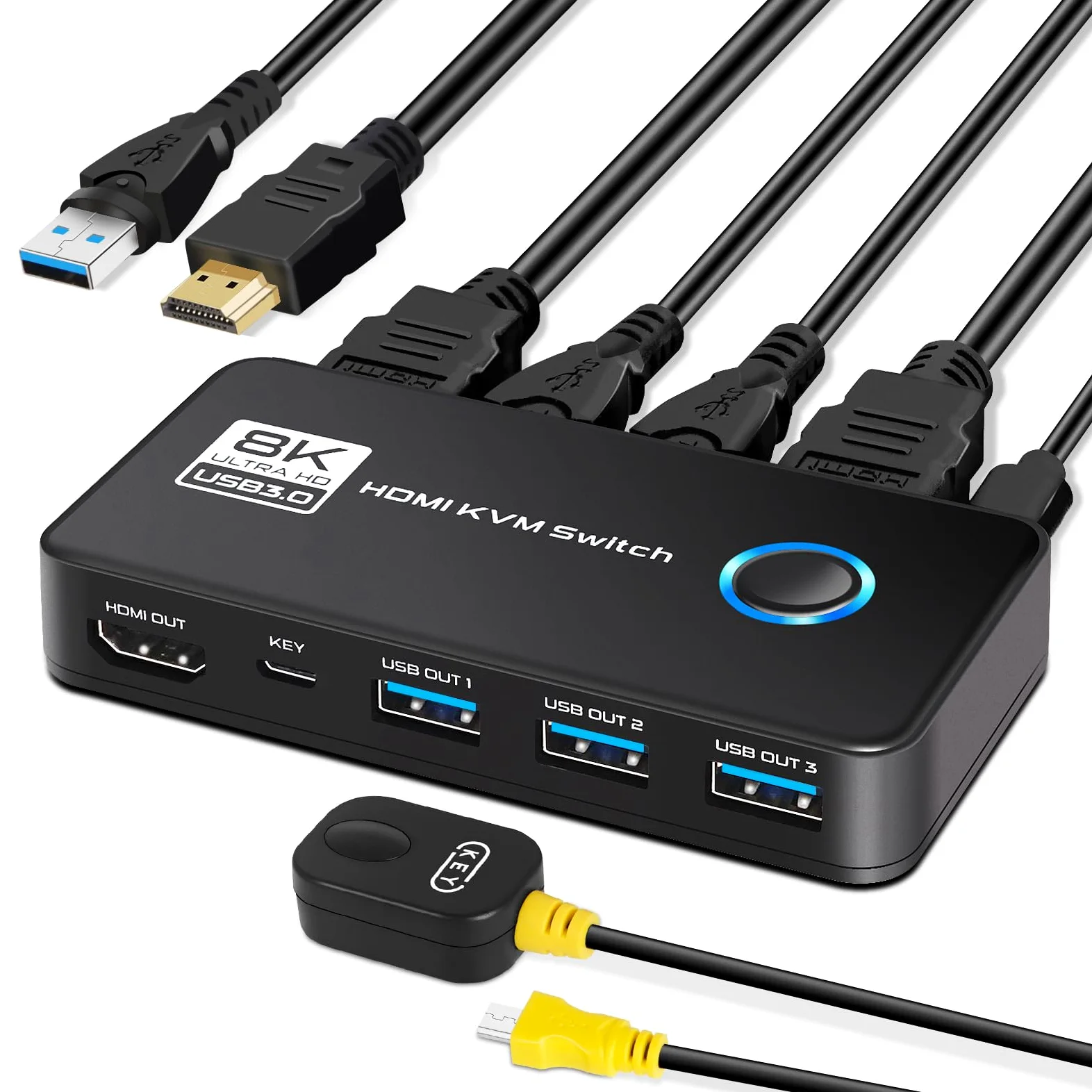 TCNEWCL 8K@60Hz Commutateur KVM HDMI USB 3.0 2 PC 1 moniteur 4K @ 120 Hz, 2 ports Commutateur KVM, prend en charge HDR, Dolby Audio, 3D, HDCP2.3, avec câble HDMI 2.1 et USB 3.0
