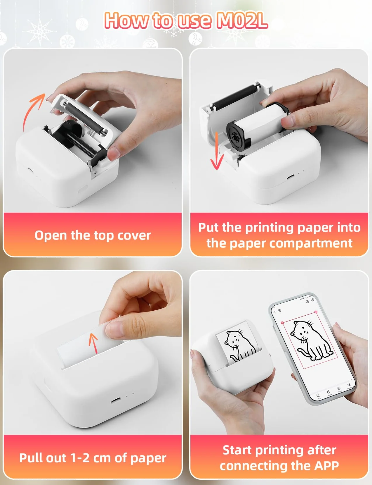 Memoking Mini Imprimante Thermique M02L Bluetooth Portable Stickers Autocollant avec Papier