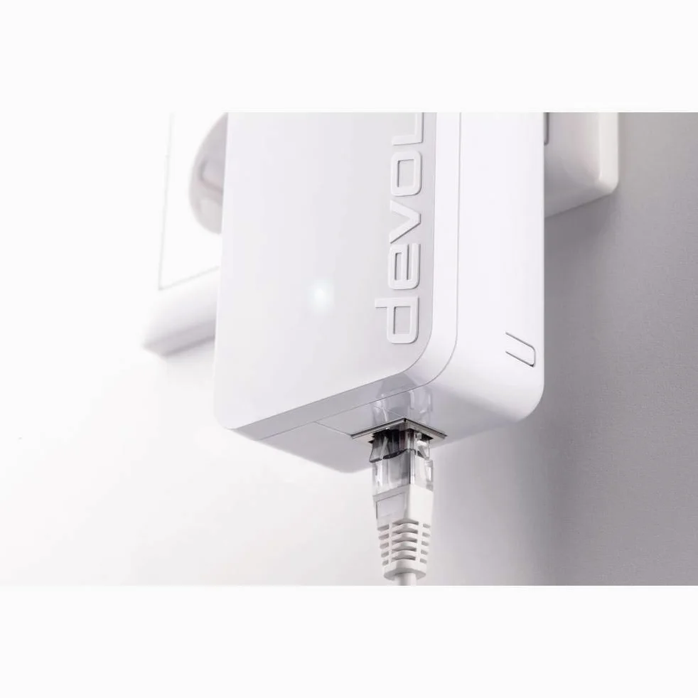 devolo dLAN 1200+ Powerline (réseau 1200 Mbit/s Via la Prise, 1 Port LAN, 1 Adaptateur Powerline, Prise intégrée, Adaptateur réseau PLC) Blanc.