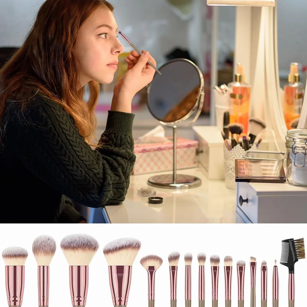 Vicloon Ensemble de pinceaux cosmétiques 15 Pièces Professionnels Set Synthétiques