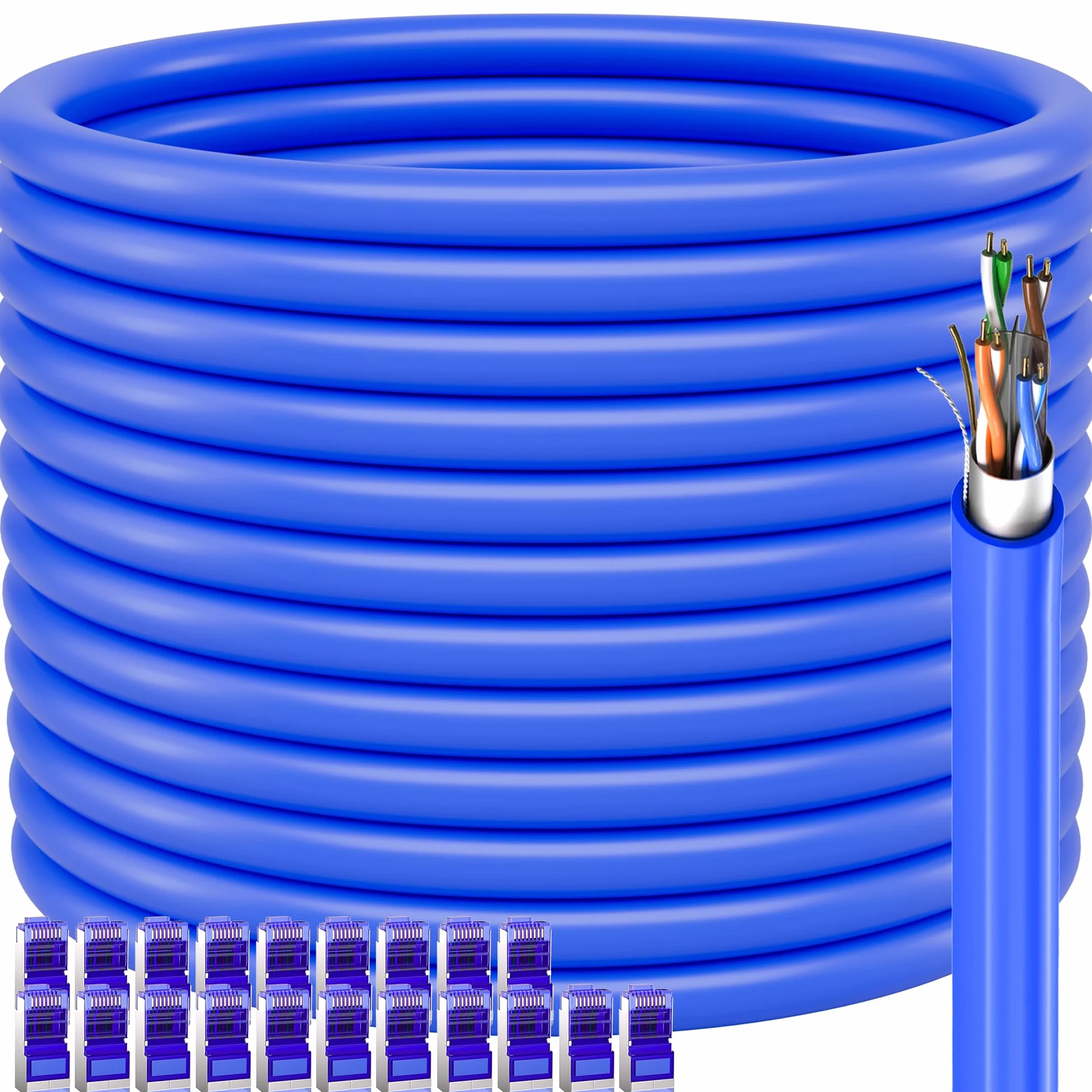 Câble Ethernet Cat 6 d'extérieur de 100 m (20RJ45), câble Ethernet blindé 23 AWG Cat 6 en vrac, FTP, imperméable, enfouissement direct, dans la terre, résistant aux UV, réseau, LAN, Internet, câble