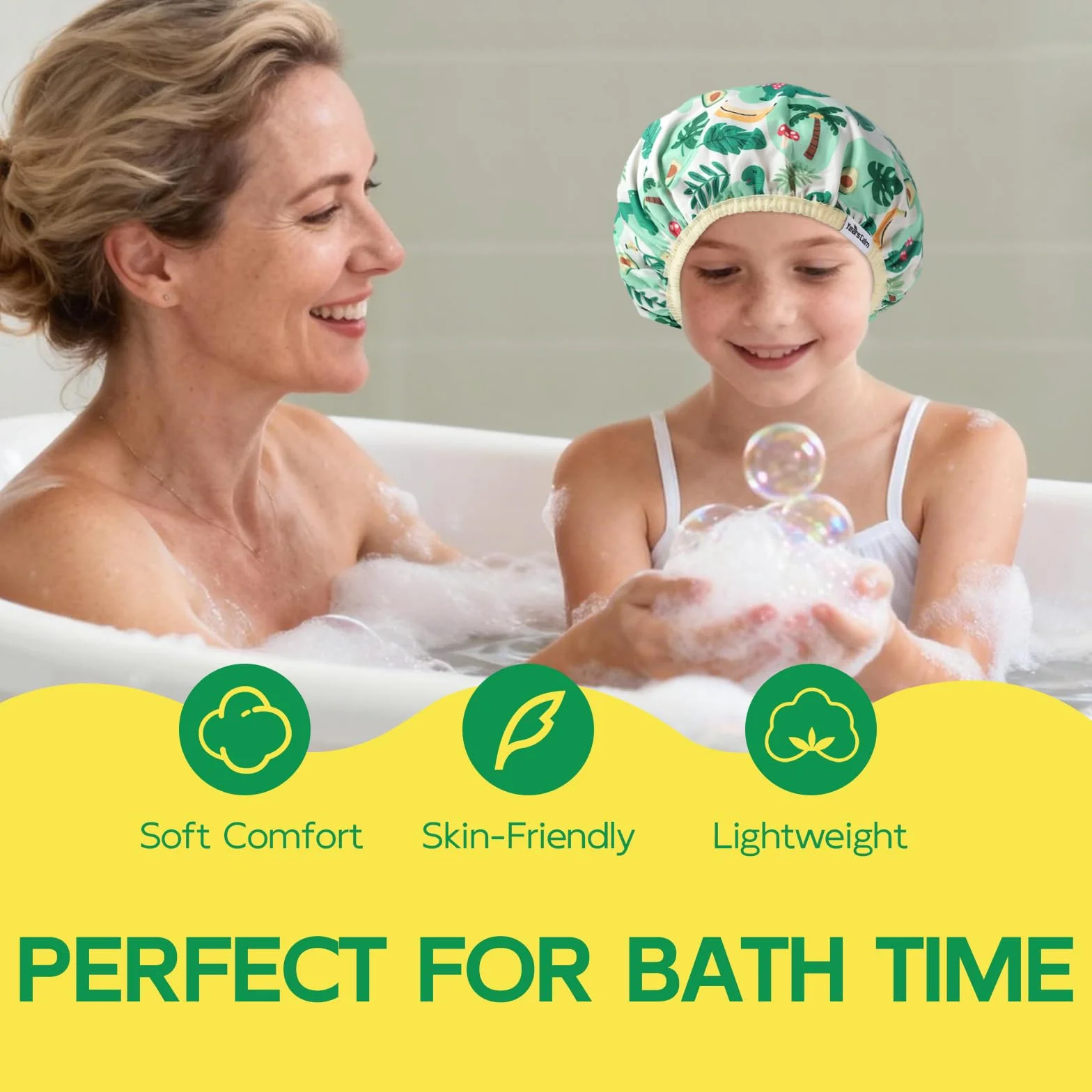 Bonnet de douche pour enfants imperméable réutilisable double couche bande élastique douce bonnet de bain lavable