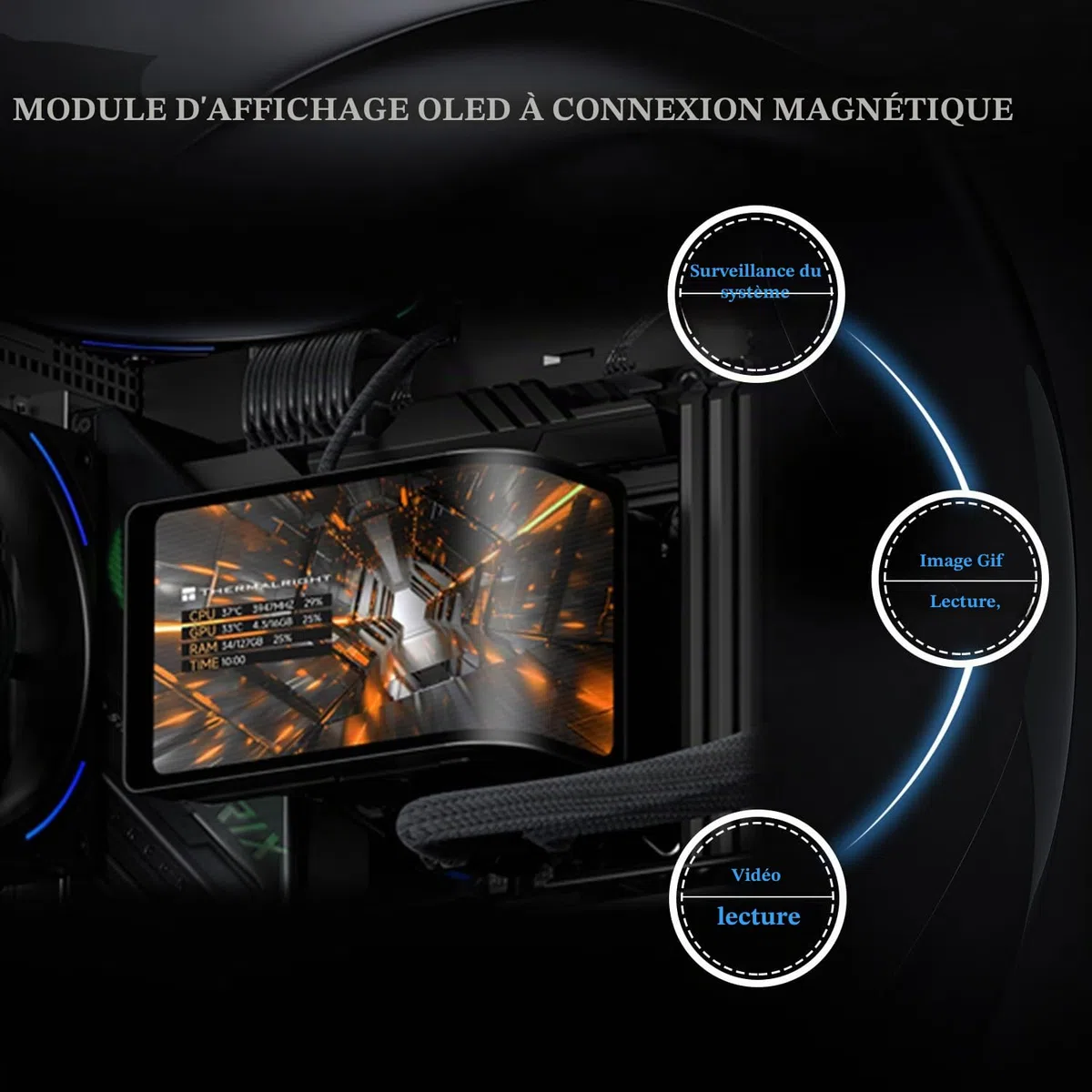 TR -Wonder Vision 360 TURBO ARGB Black AIO Refroidissement CPU, système de refroidissement étanche CPU, écran incurvé de 6,67 pouces avec résolution 2400x1080, pour AM4/AM5, LGA1851/1700, 7:3 rapport