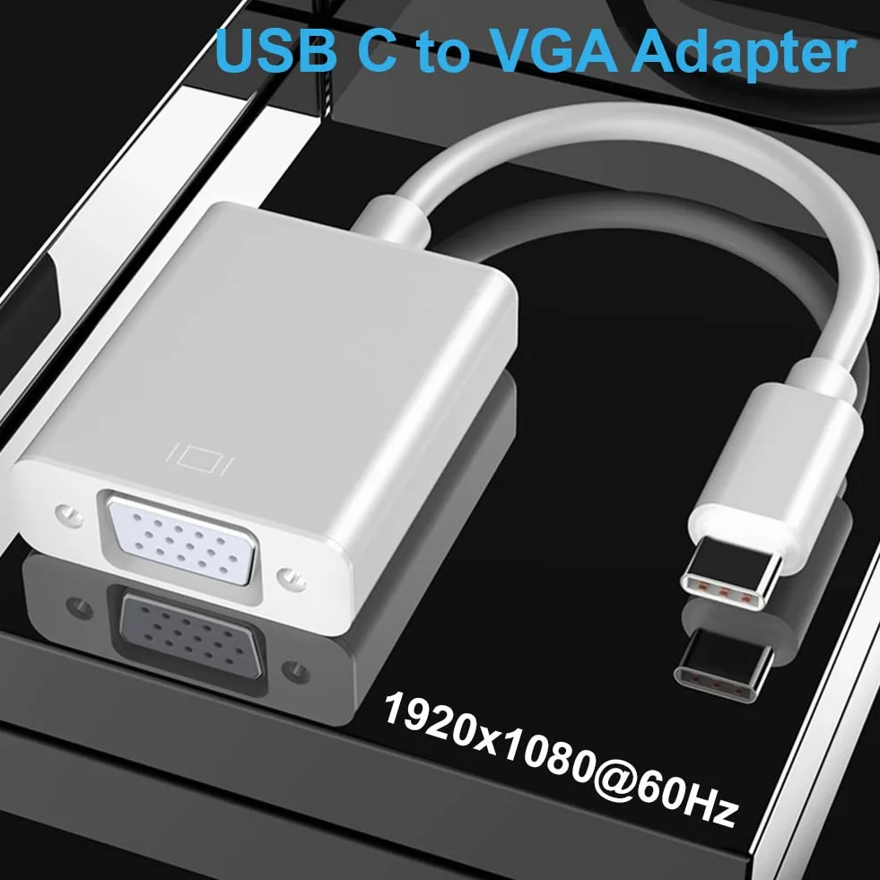 SELIACR Adaptateur USB C vers VGA Thunderbolt 3 mâle vers VGA femelle pour Chromebook MacBook Pro Lenovo Dell XPS 13