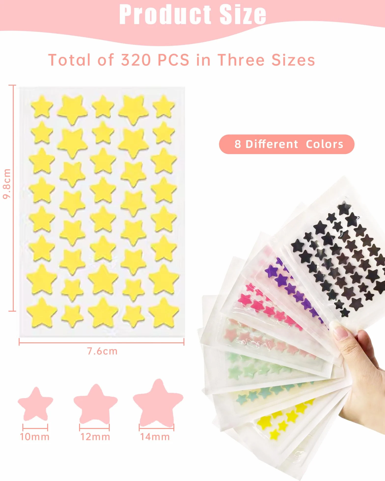 Patch Boutons Hydrocolloïde 320 PCS, Pimple Patch, Patches Acné Étoile, Imperméable Transpirable