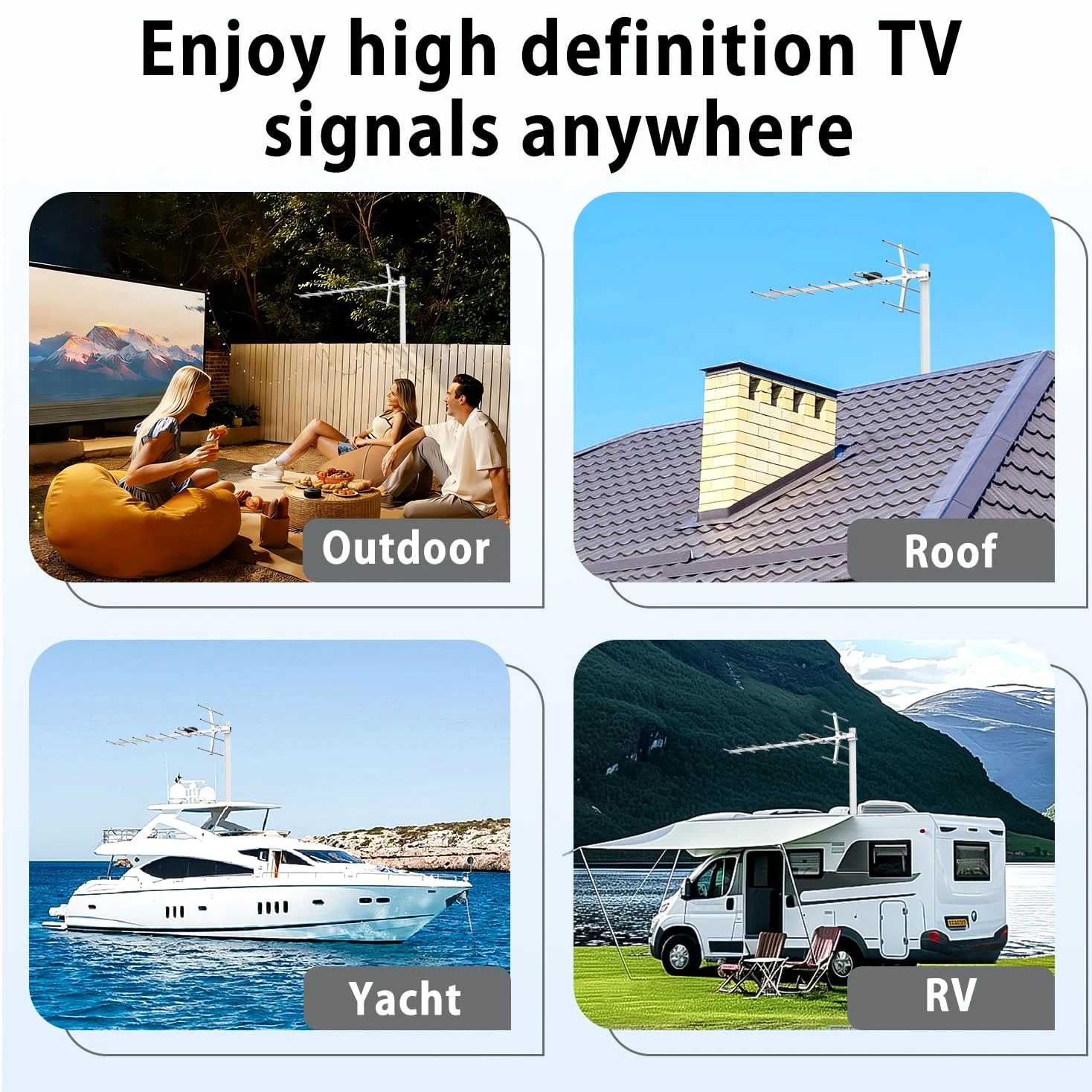 Antenne TV numérique HD d'extérieur Yagi avec réception longue portée, grenier ou toit Antenne TV numérique OTA avec UHF/VHF, prend en charge 4K, 1080p tous les téléviseurs intelligents/anciens et