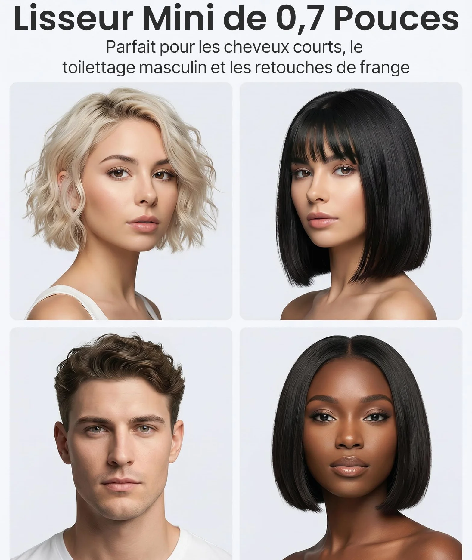Mini Lisseur Cheveux Professionnel 2 en 1 Fer à Lisser Boucler Plaques Céramique 210°C Double Tension 100-240V