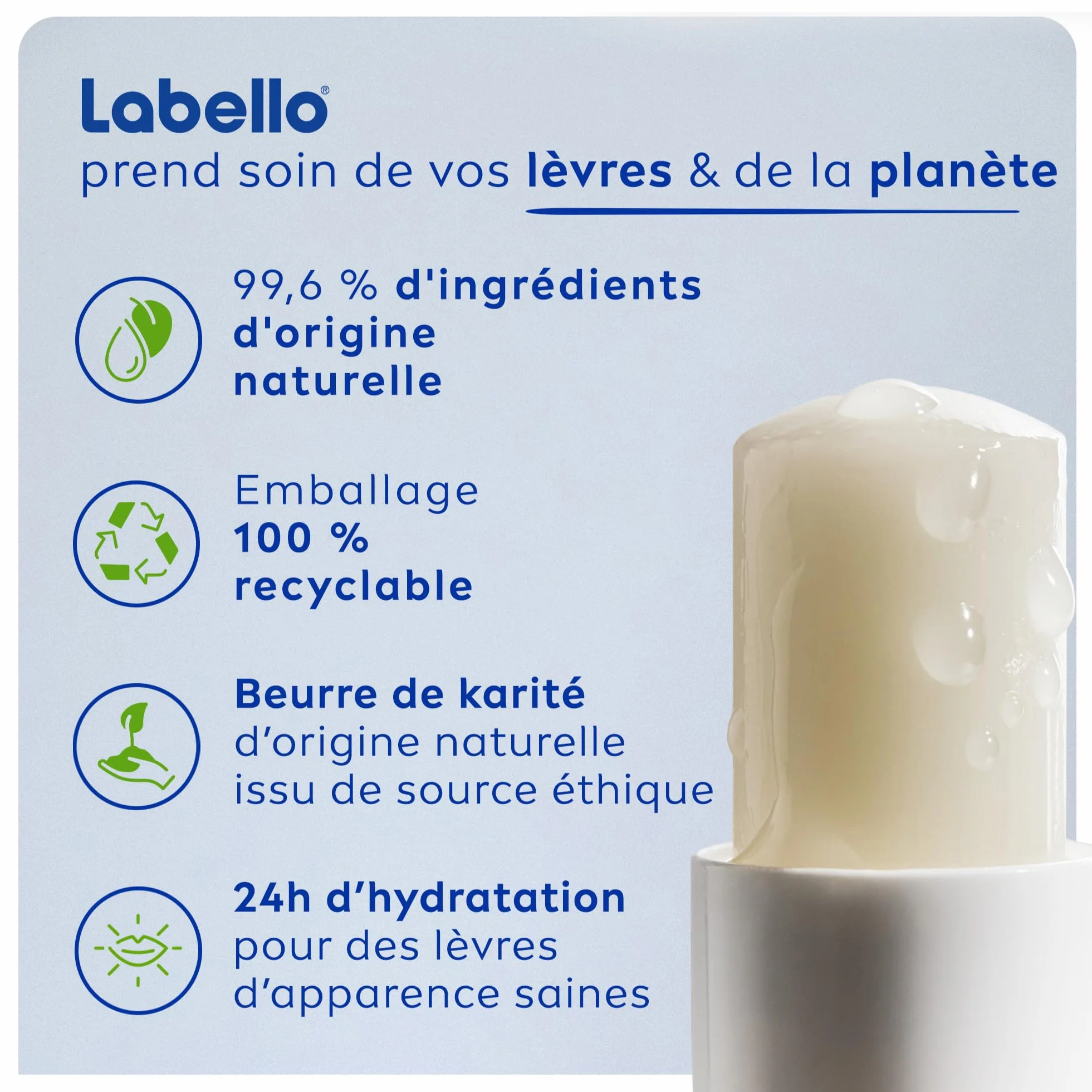 LABELLO Original Baume à lèvres enrichi en huiles naturelles Hydratation longue durée 24H 4,8g