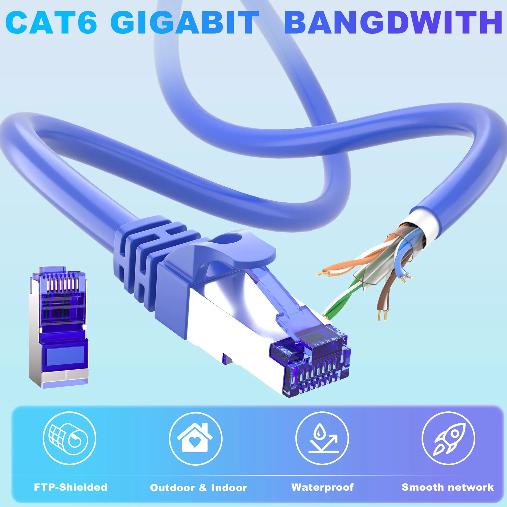 Câble Ethernet Cat 6 d'extérieur de 100 m (20RJ45), câble Ethernet blindé 23 AWG Cat 6 en vrac, FTP, imperméable, enfouissement direct, dans la terre, résistant aux UV, réseau, LAN, Internet, câble