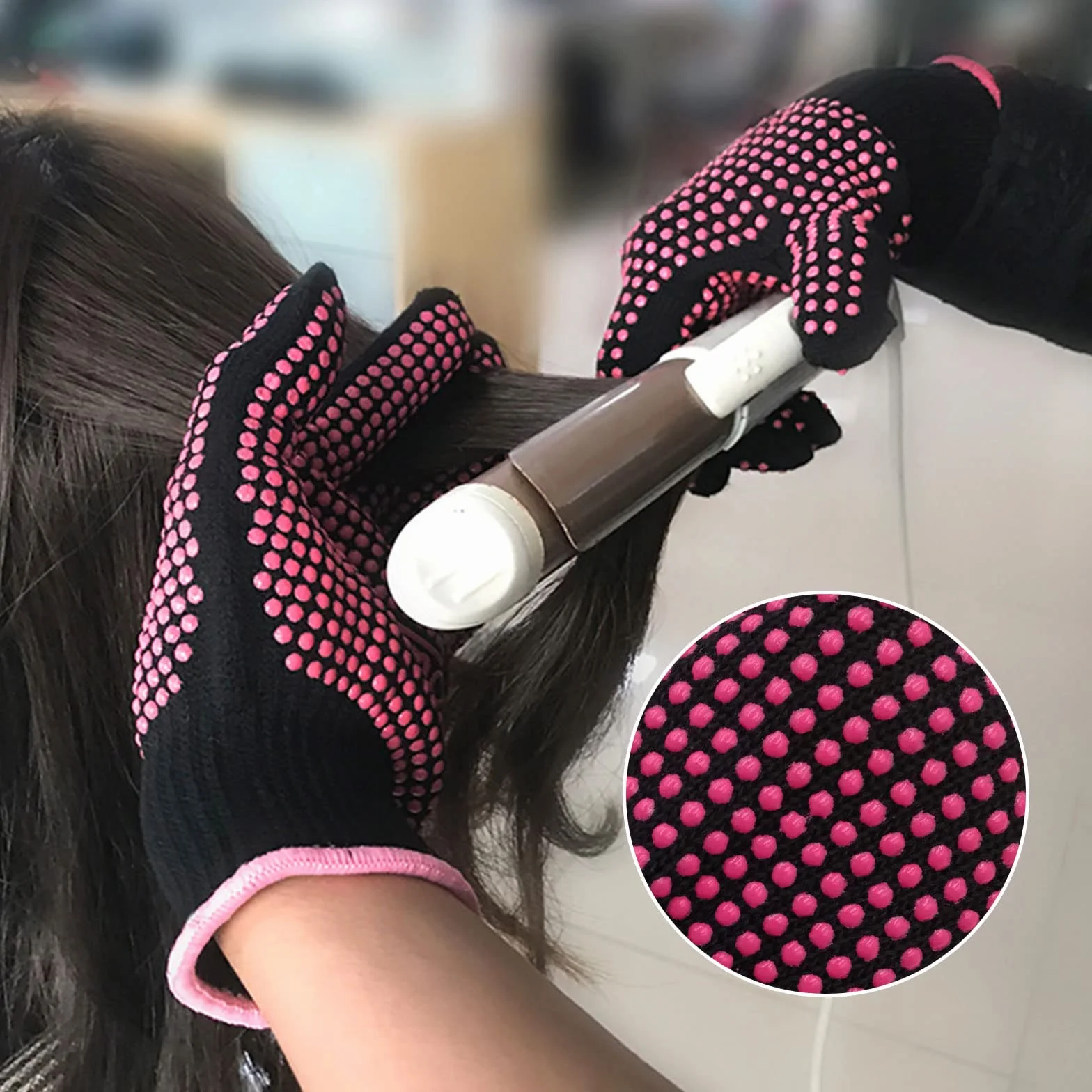 Gant Résistant à la Chaleur pour Coiffure TSHAOUN 2 Paires avec Points Silicone