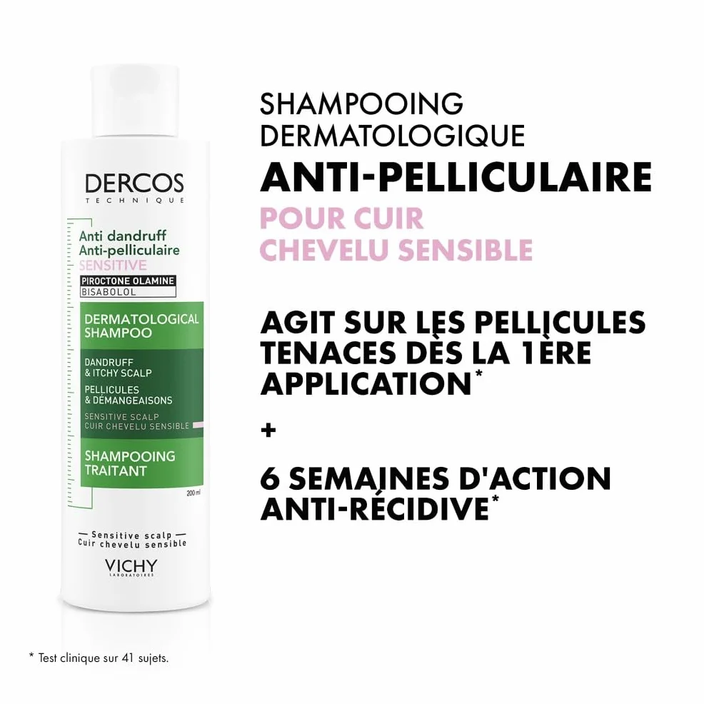 Vichy Dercos Shampooing Traitant Anti-Pelliculaire Pellicules Démangeaisons Cuir Chevelu Sensible 200ml