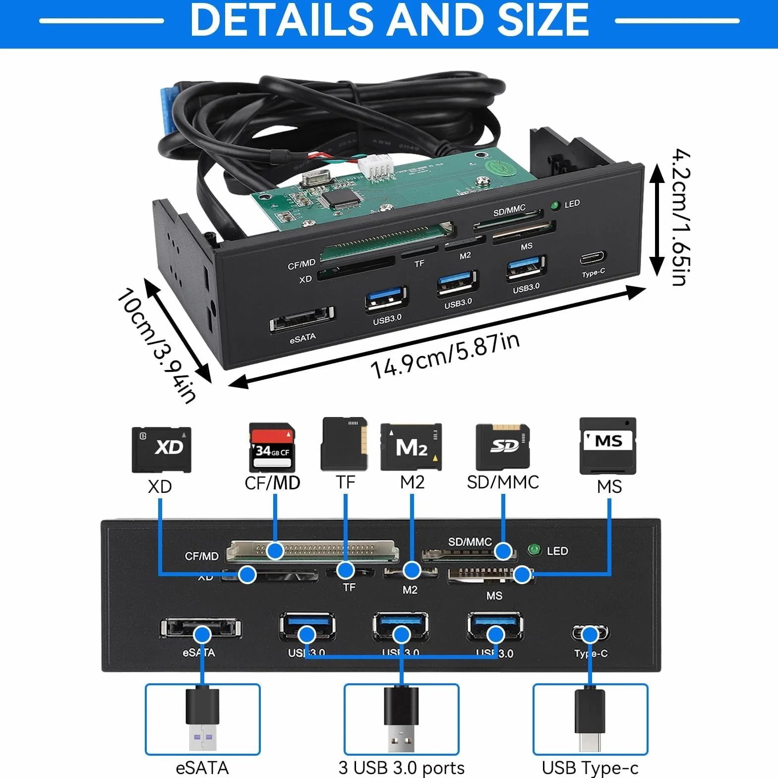 Lecteur De Carte Interne USB 3.0 5,25 Pouces Panneau Avant Tout-en-Un M2 SD MS XD CF TF
