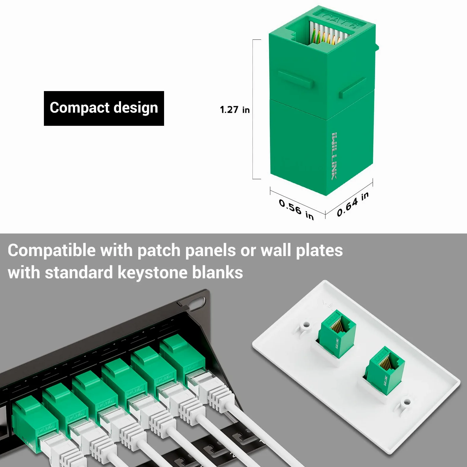 iwillink Lot de 25 coupleurs Keystone RJ45 Cat6 femelle vers femelle Cat6, coupleur Keystone UTP, prise Keystone, coupleur Ethernet, vert