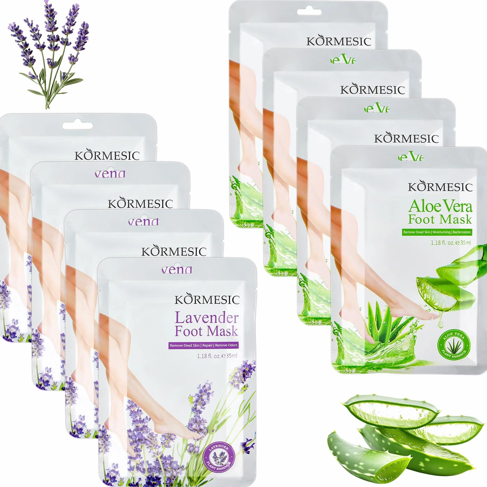 Masque Pied Exfoliant Hydratant 8 Paires Chaussettes Anti-callosités Femmes Hommes Peaux Sèches Lavande Aloe Vera
