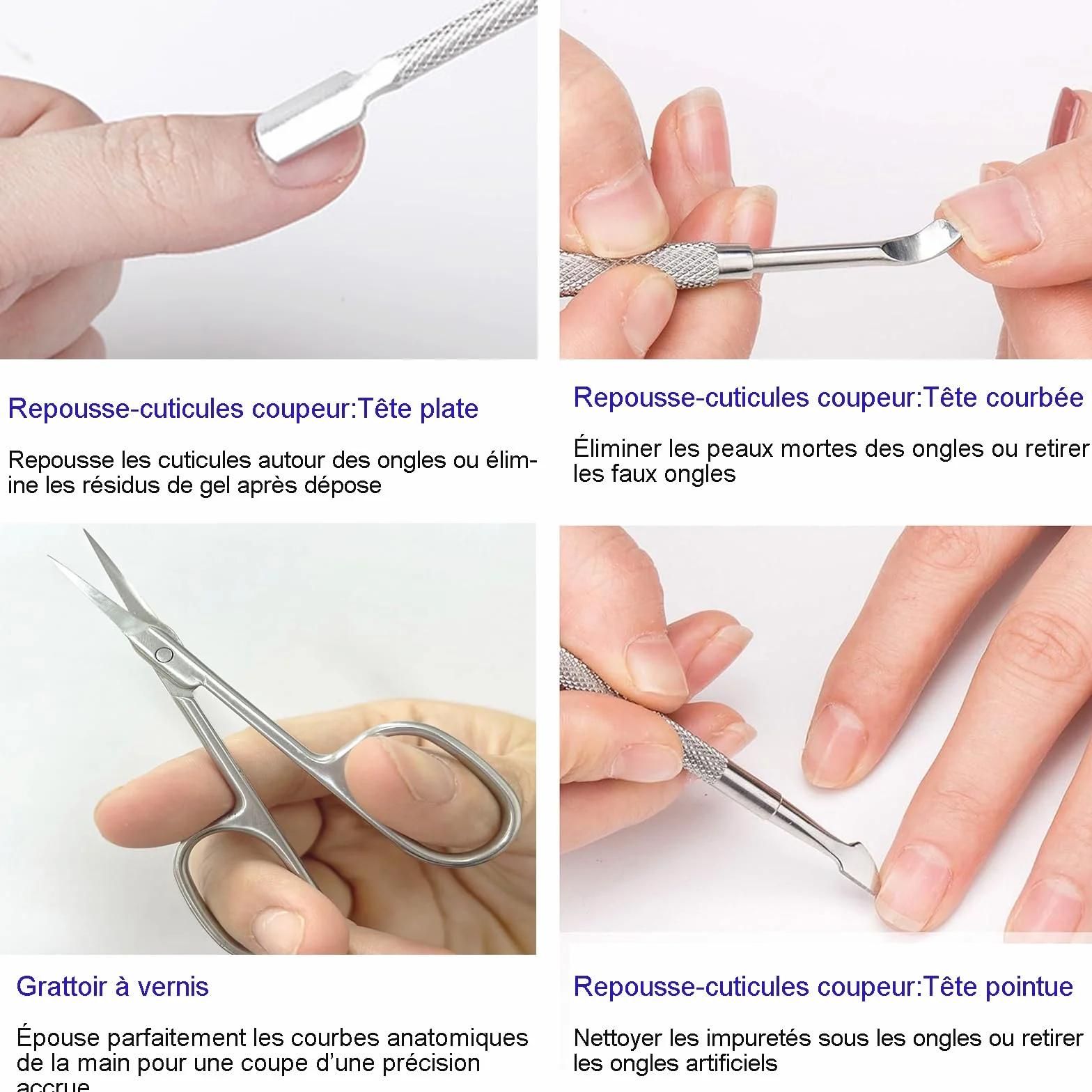 Profesjonalne Nożyczki do Skórek + Podwójny Popychacz do Skórek (3 Części) - Zestaw do Manicure/Pedicure ze Stali Nierdzewnej Antykorozyjnej (Srebrny)