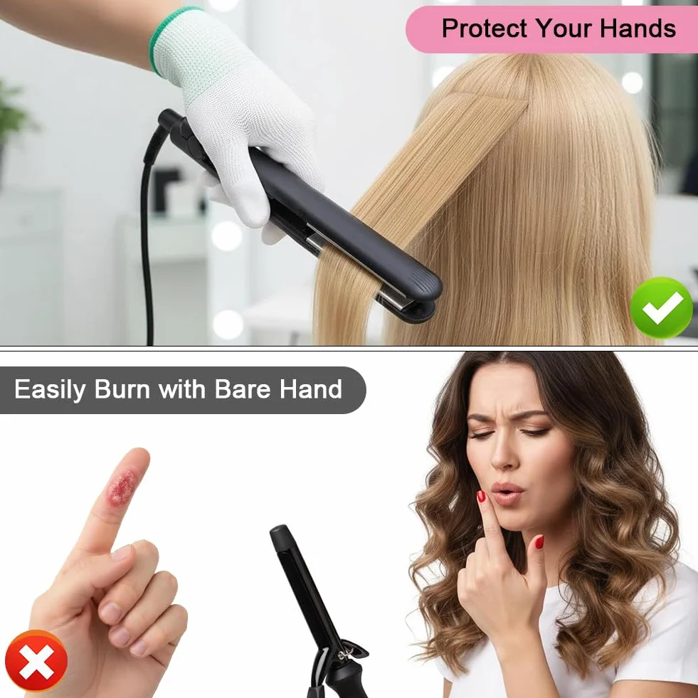 Gants Résistants à la Chaleur, Gants de Protection Thermique avec Doigts en PU pour Coiffure