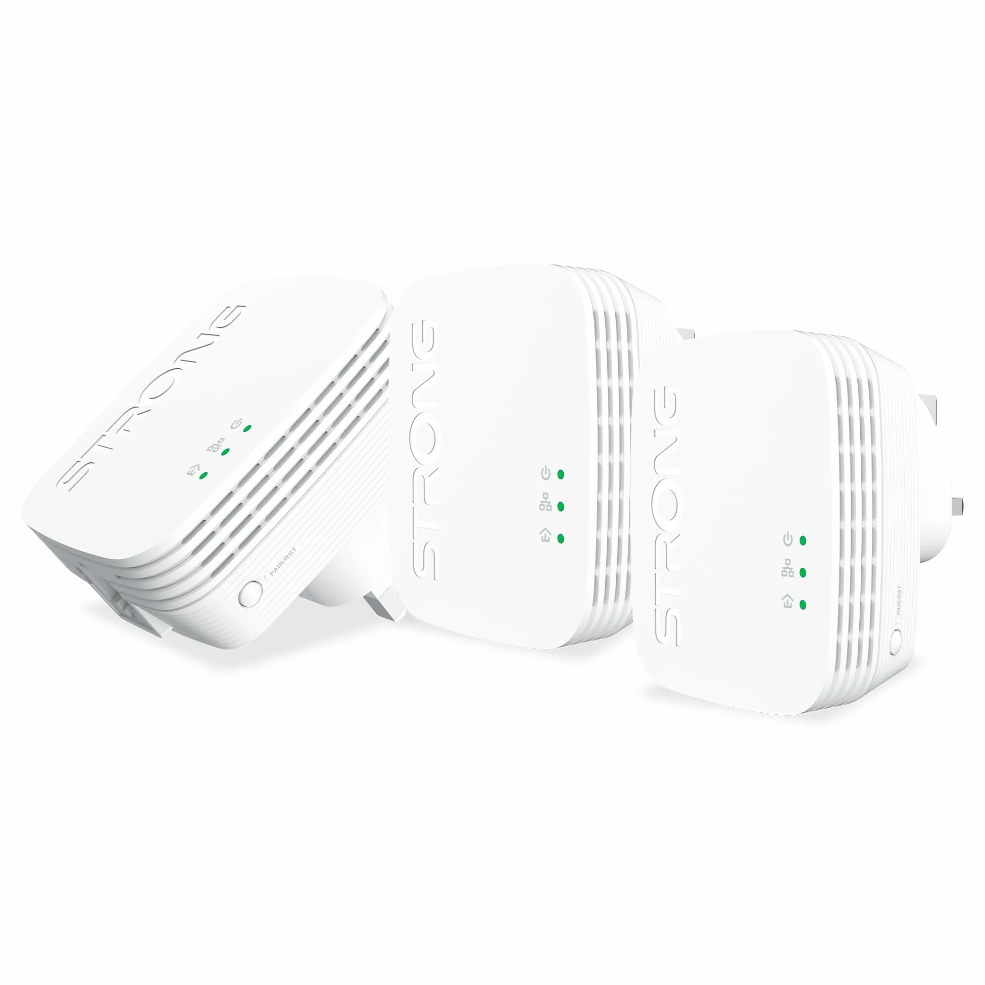 STRONG Kit de démarrage Adaptateur CPL AV1000 Mini POWERL1000TRIMINIUK, Lot de 3, portée jusqu'à 300 m, Aucune Configuration requise, Prise Britannique, Blanc