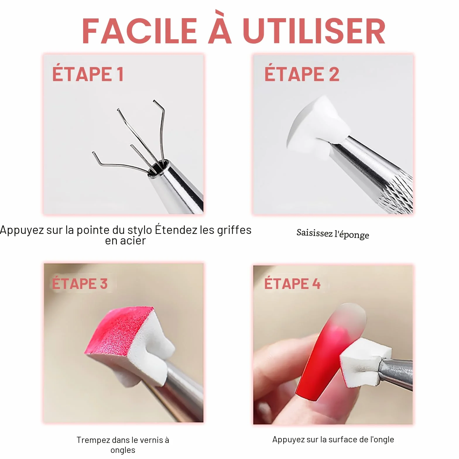 Qufiiry 100 PCS Nail Art Éponge Dégradé avec Pince Métallique Babyboomer Ongle