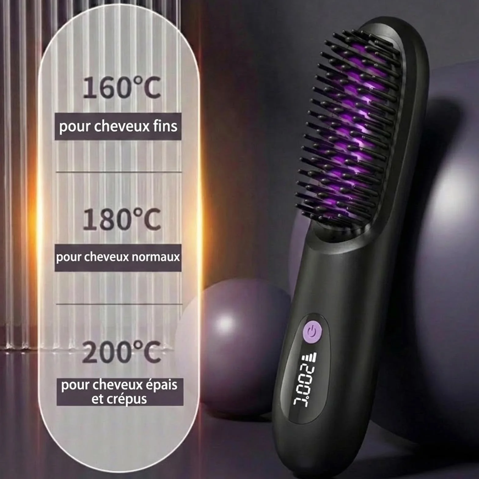 Cocoony Brosse Coiffante Cheveux Courts Volume Sans Fil Portable Noir