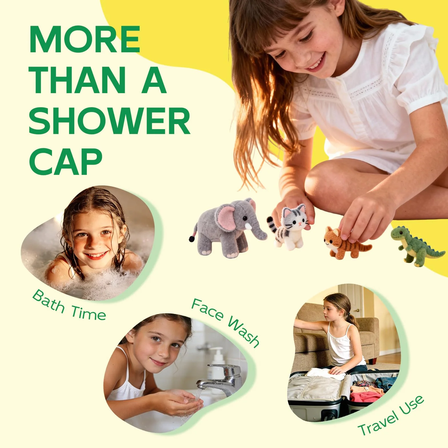 Bonnet de douche pour enfants imperméable réutilisable double couche bande élastique douce bonnet de bain lavable