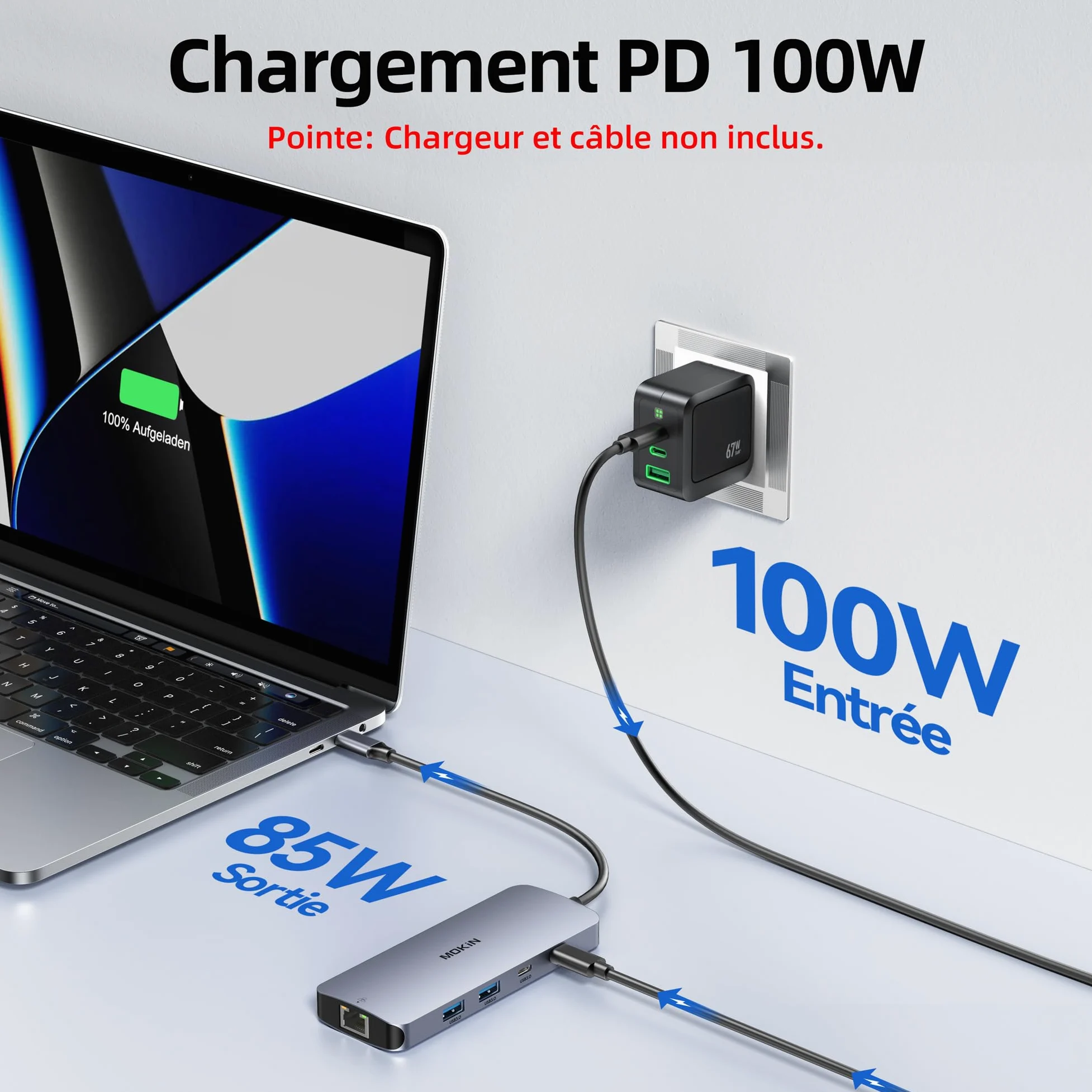 Station d'accueil USB C Dual HDMI, MOKiN 8 en 1 Docking Station pour 3 Moniteurs 4K, Dock USB C avec 2 HDMI et 1 DisplayPort, 1 Gbps Ethernet, Chargement 100W PD, 3 USB 3.0 Ports pour Dell, HP, Lenovo