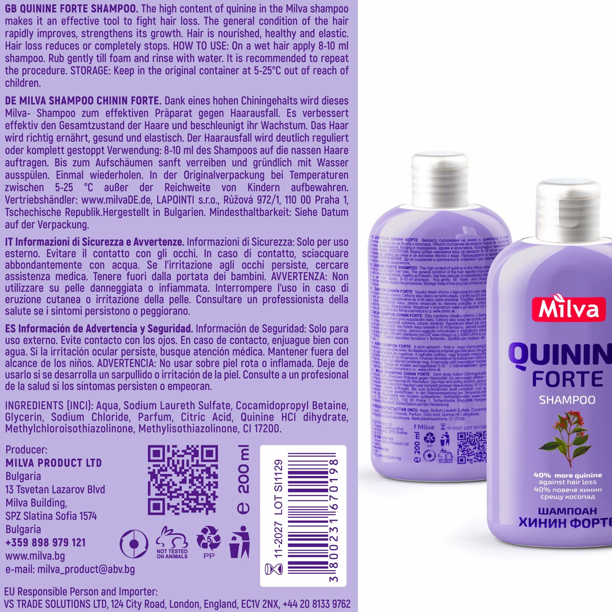 Milva Shampooing Forte à la Quinine Anti-Chute Cheveux 200 ml