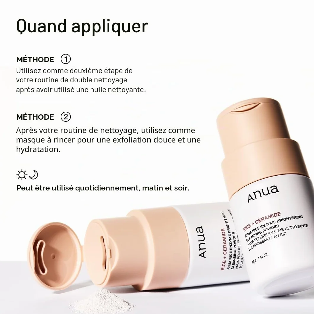 Anua Nettoyant Visage Enzyme de Riz – Poudre Nettoyante Exfoliante Douce, Peau Sensible, 40g