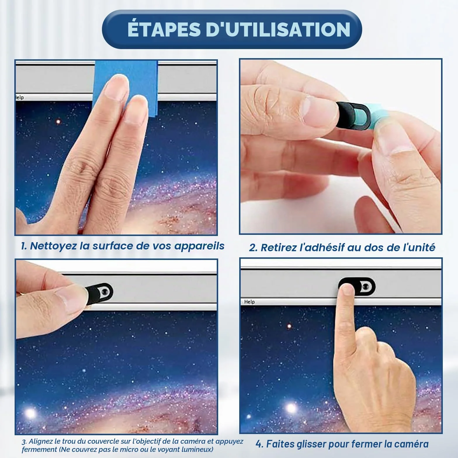 Cache Caméra Webcam PC Portable pour Confidentialité, Compatible Téléphones Mobiles, Tablettes et Ordinateurs Portables (Noir)