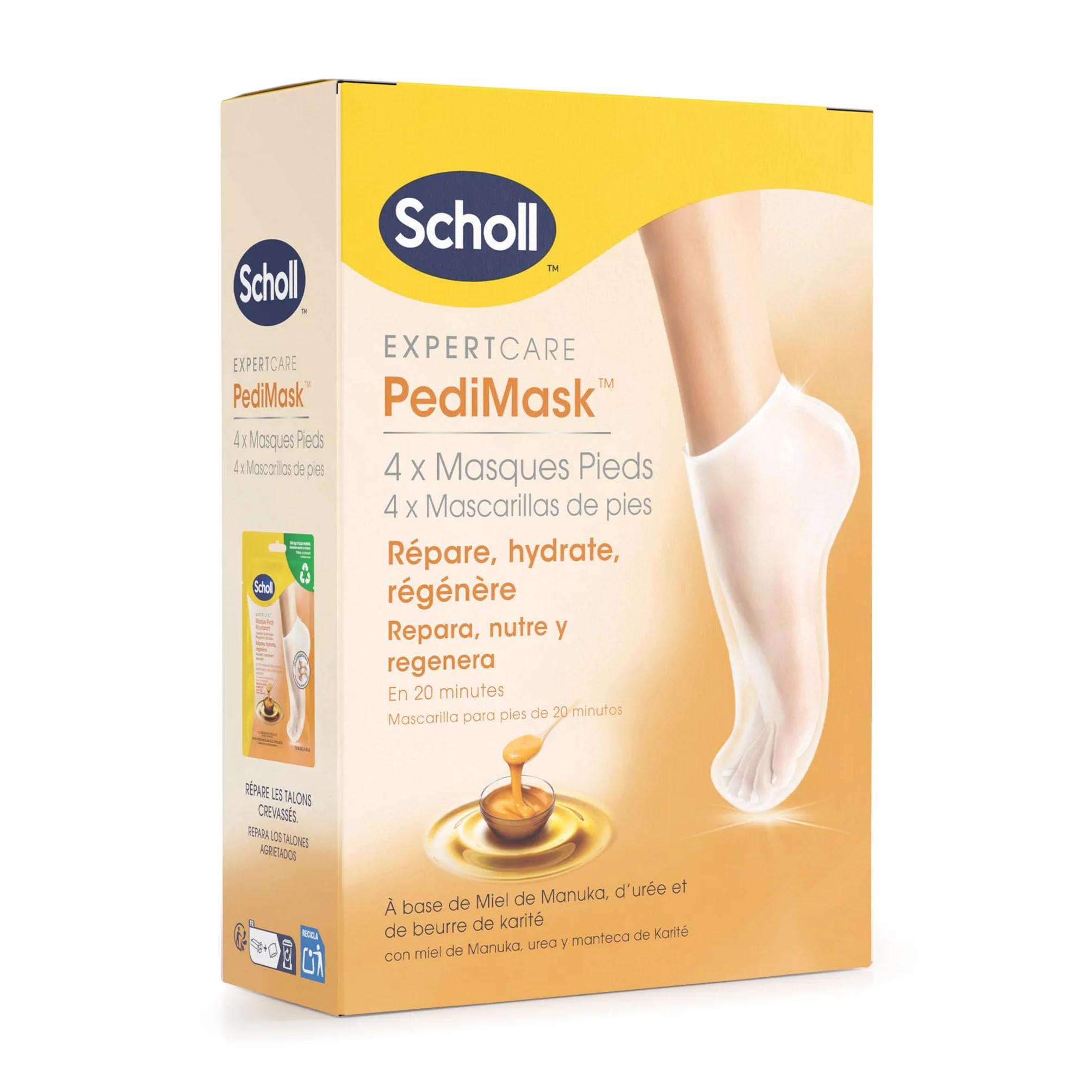 Scholl Masques pour pieds Nourrissants Lot de 4 paires Hydratation Intense