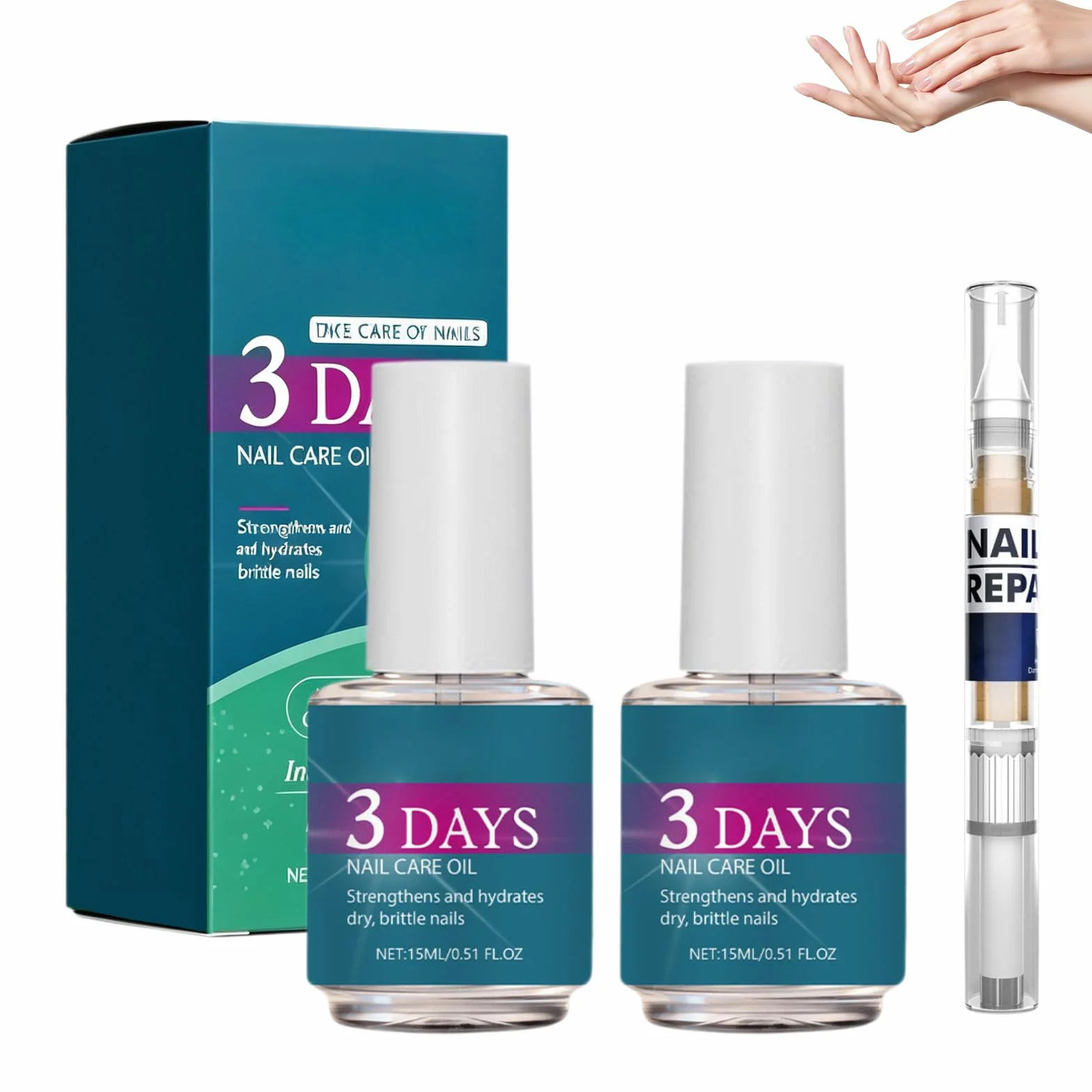 Huile Cuticule Léger Pas Gras Absorption Rapide Ongles Forts Brillants Réparation Fissures Nourriture Profonde 3 Pièce avec Nail Care Pen