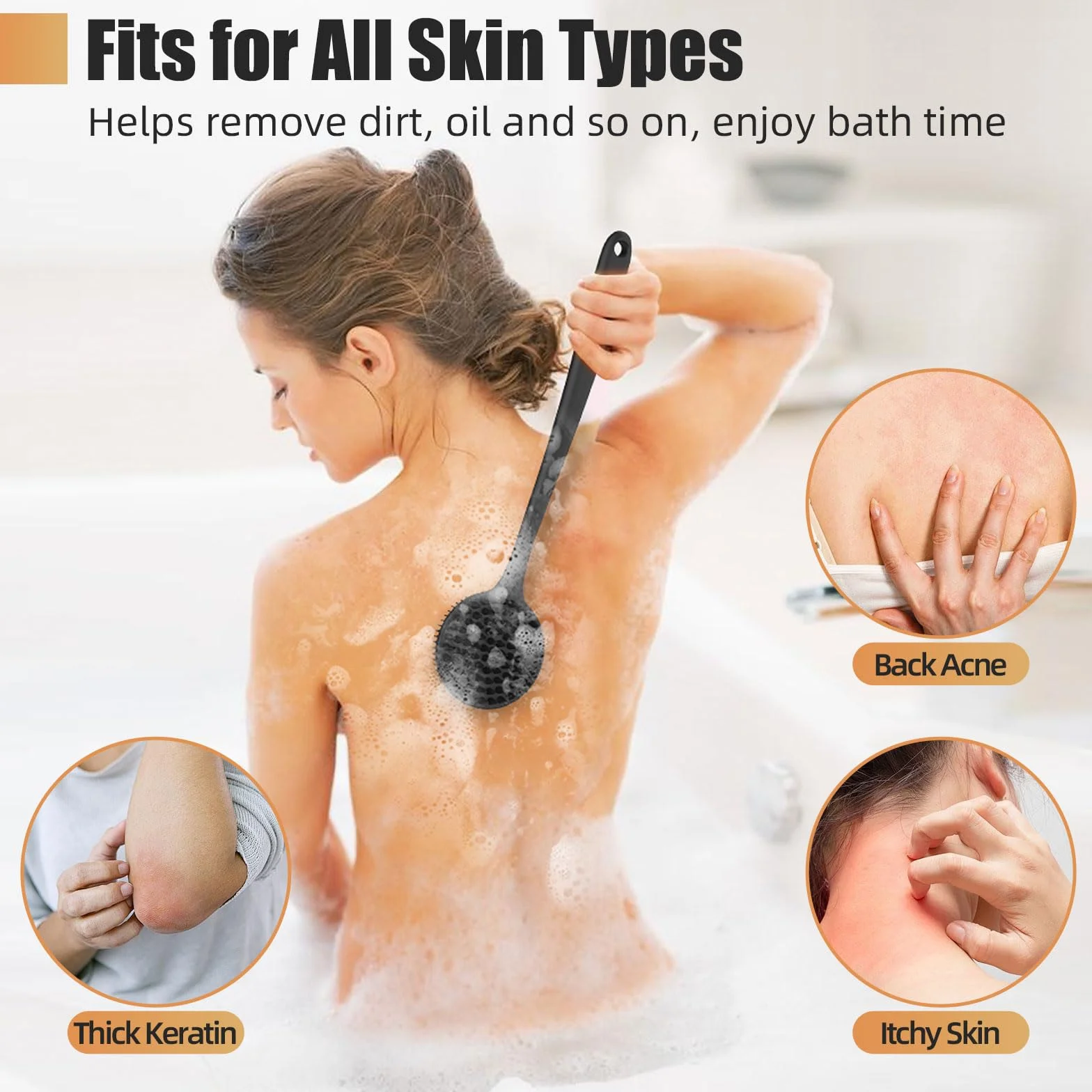 Brosse Douche Long Manche Double Face Exfoliante Massante Silicone
