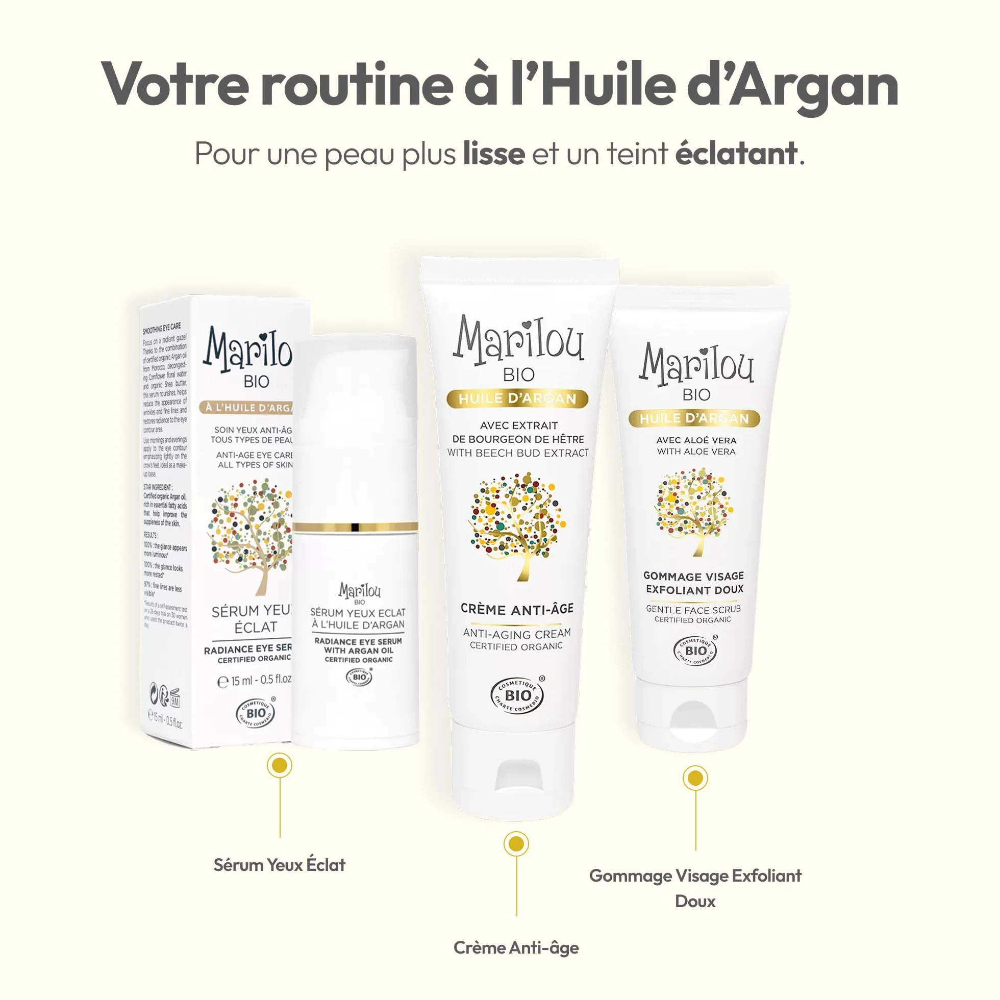 MARILOU BIO Crème de Nuit visage à l'Huile d'Argan bio 98% d'ingrédients d'origine naturelle Peaux normales à sèches 50ml