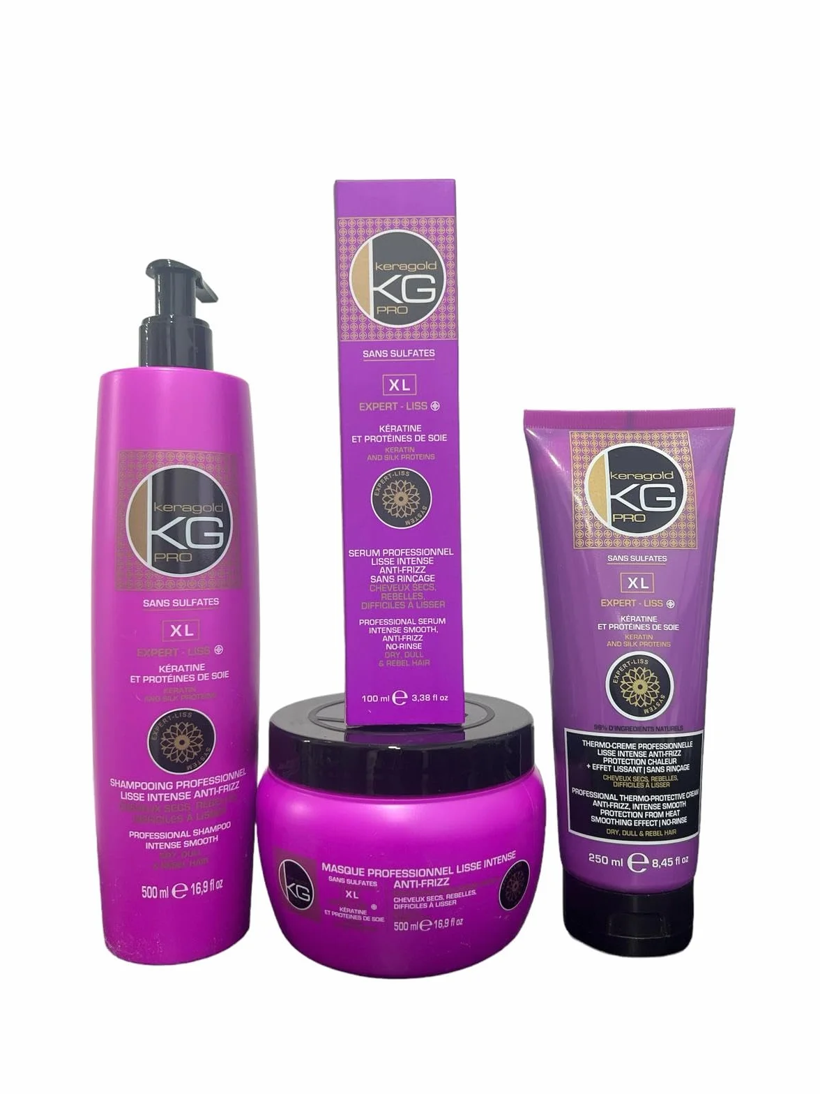 KERAGOLD PRO Pack Ultime Expert Liss XL Shampoing 500ml Masque 500ml Sérum 100ml Kératine Protéine de Soie