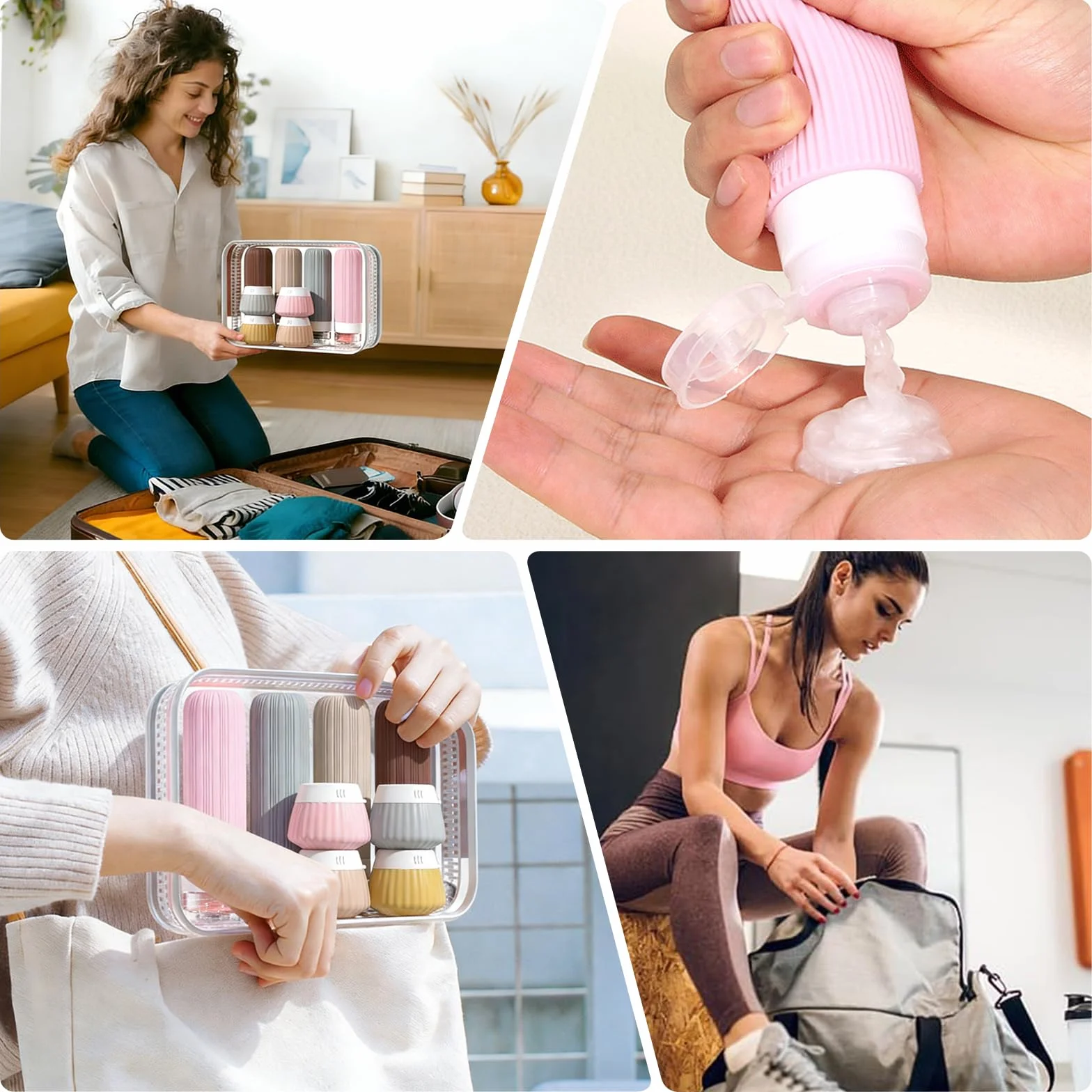 Kit Voyage Silicone TSA 90ml 100ml Anti-fuite Flacon Vide Trousse de Toilette Avion