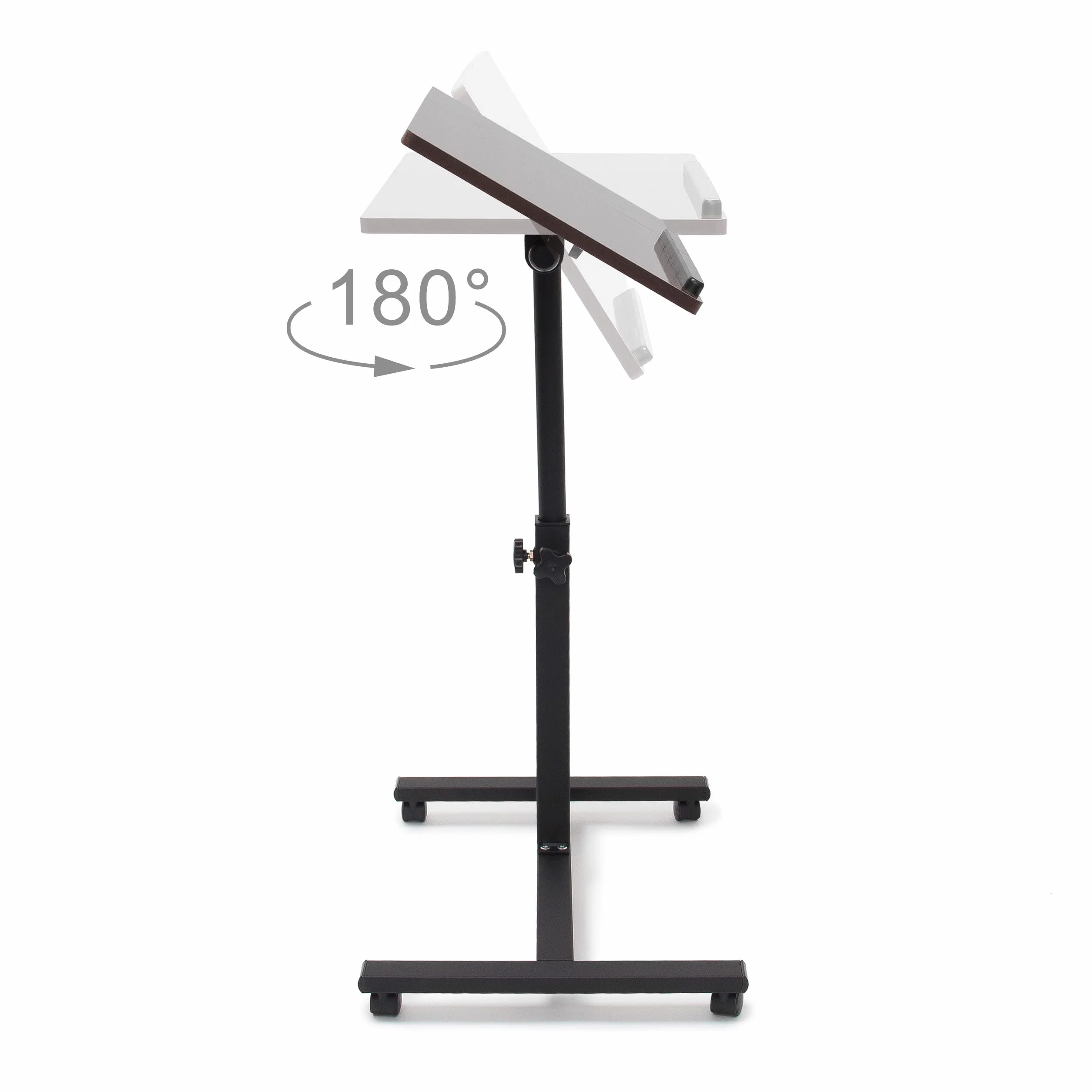 Relaxdays Table pour ordinateur portable hauteur réglable roulettes pliable 95 x 60 x 40,5 cm bois d'ébène noir