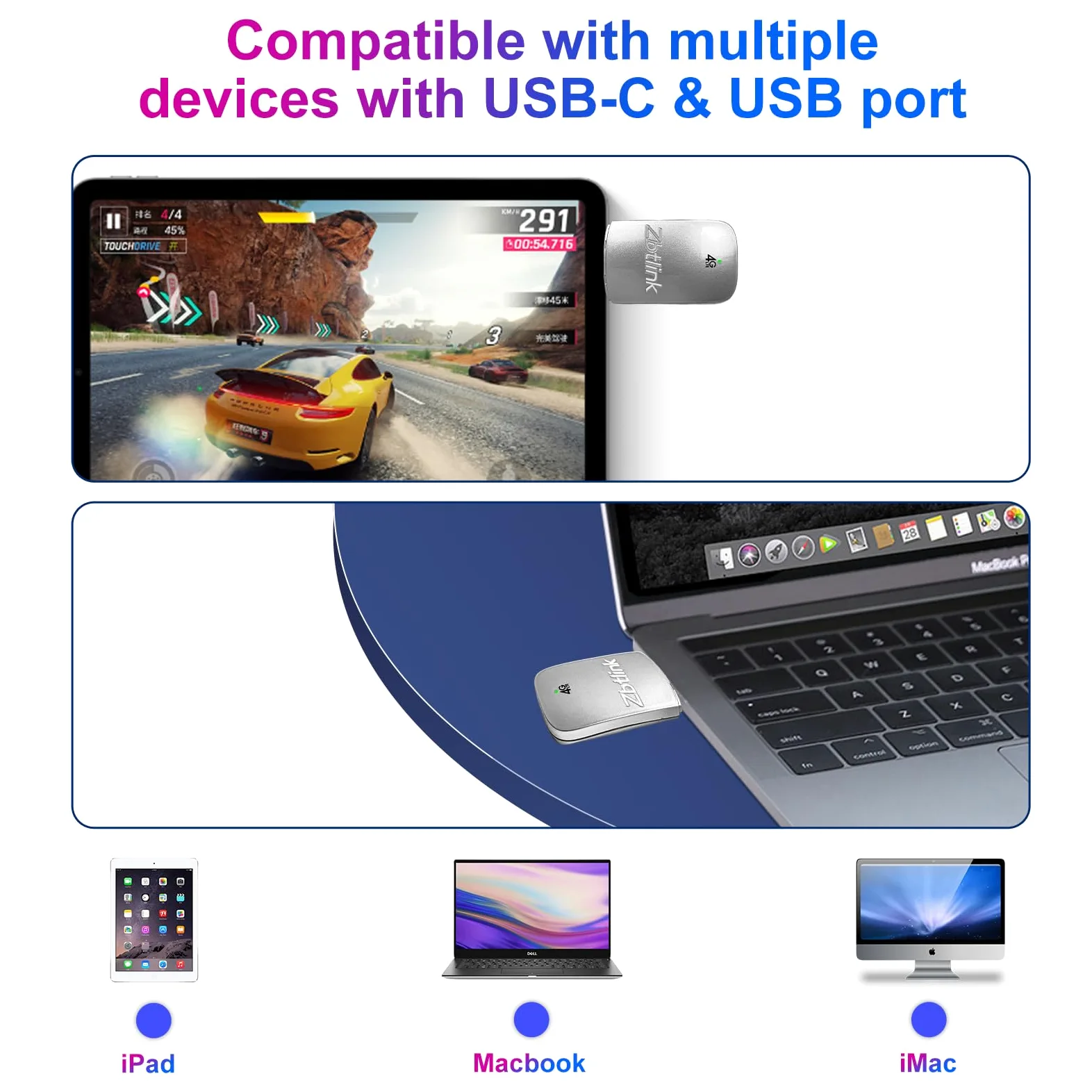 Dongle 4G LTE USB-C, point d'accès mobile portable, terminal de données 4G, mini modem routeur cellulaire avec fente pour carte SIM, Plug and Play, débloqué