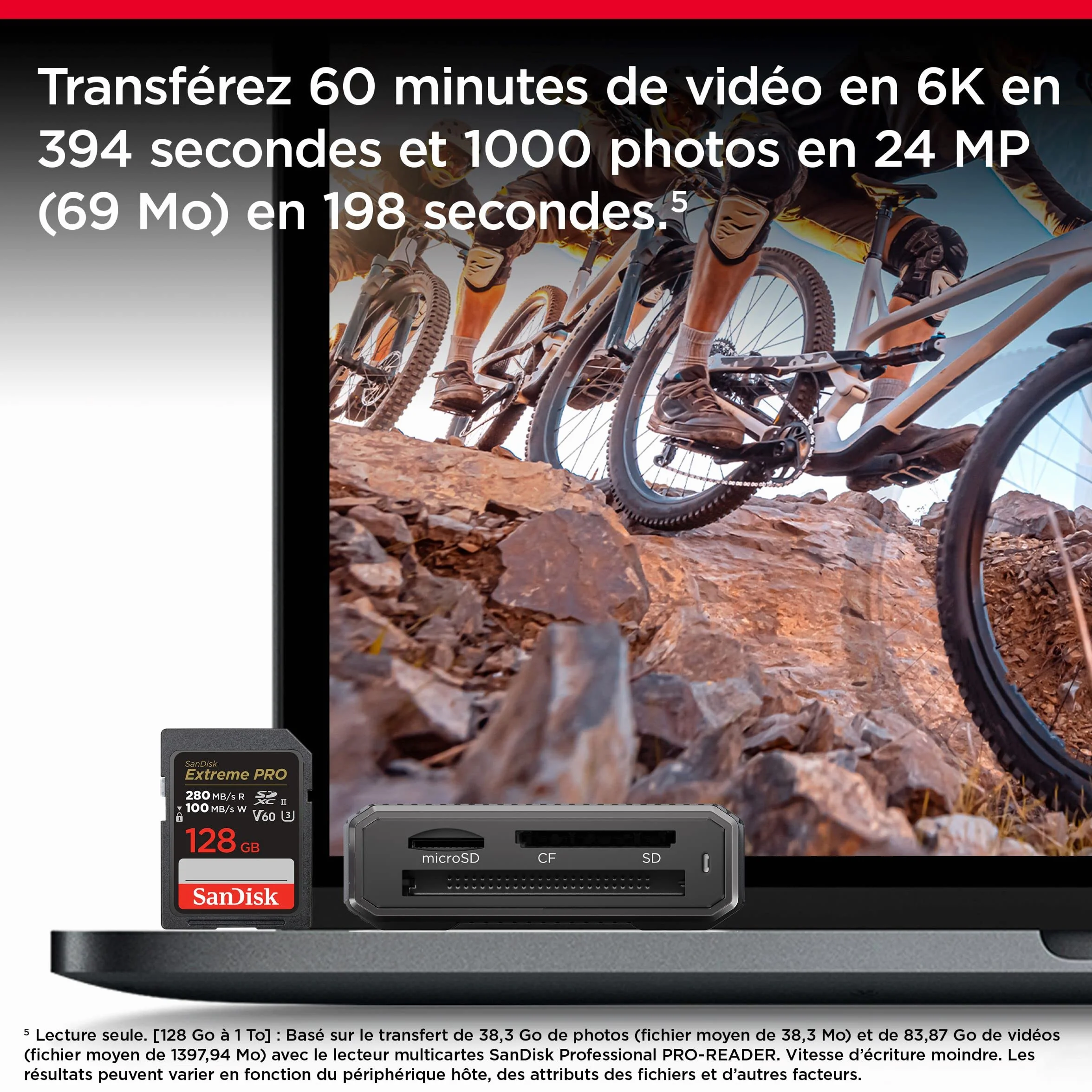 SanDisk Extreme PRO Carte SDXC 128 Go V60 UHS-II Lecture 280 Mo/s 6K 4K UHD Class 10 U3